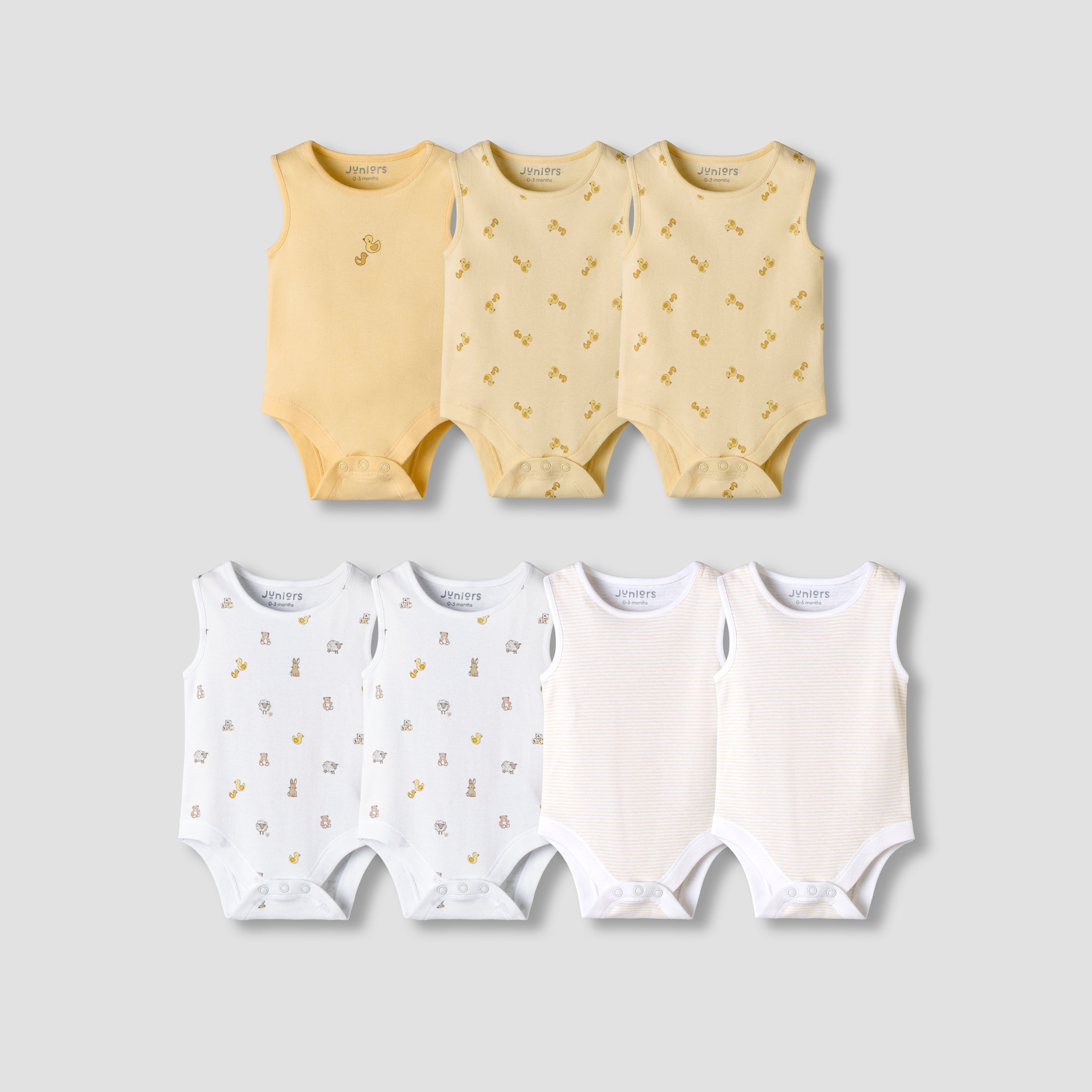 Pack of 7 Juniors Round Neck Sleeveless Bodysuit with Assorted Design-baby-boys-clothing-bodysuits-image-1