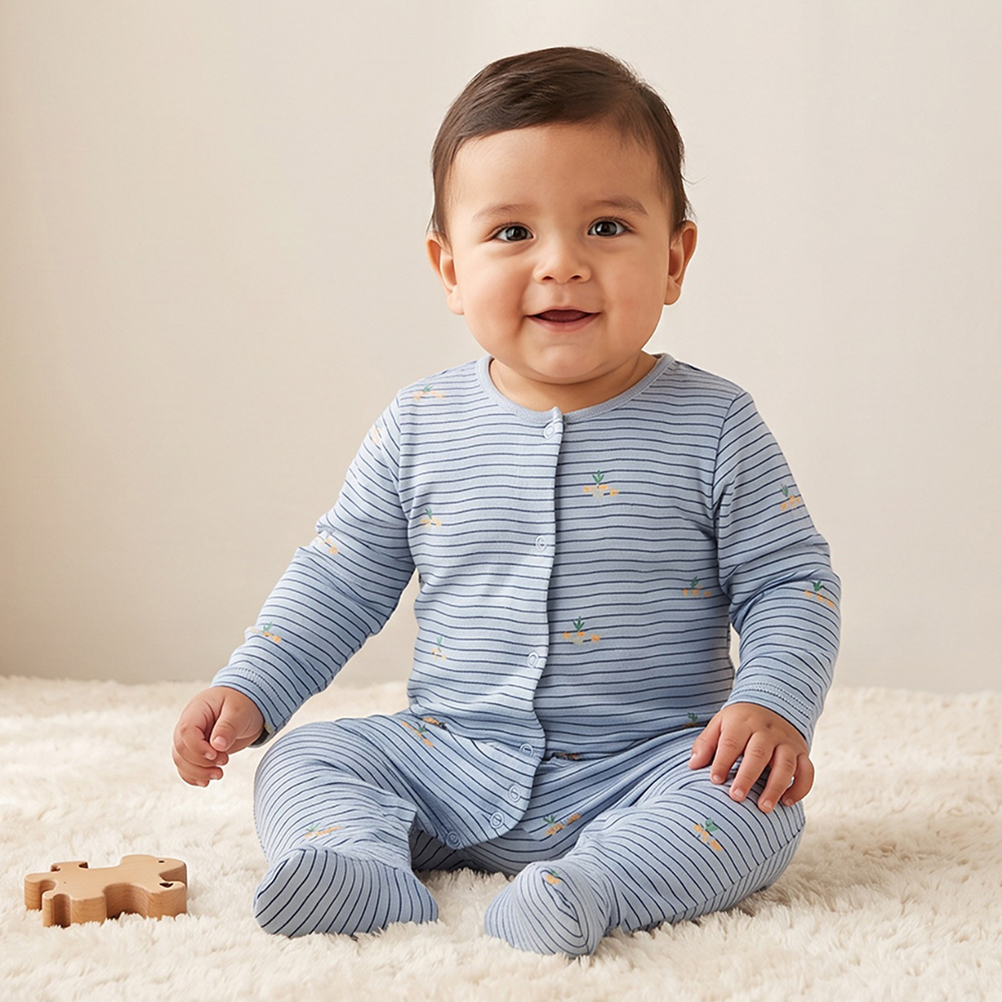 Pack of 3 Juniors Cotton Crew Neck Long Sleeves Sleepsuit with Aquatic Print-baby-boys-clothing-nightwear-sleepsuits-image-2