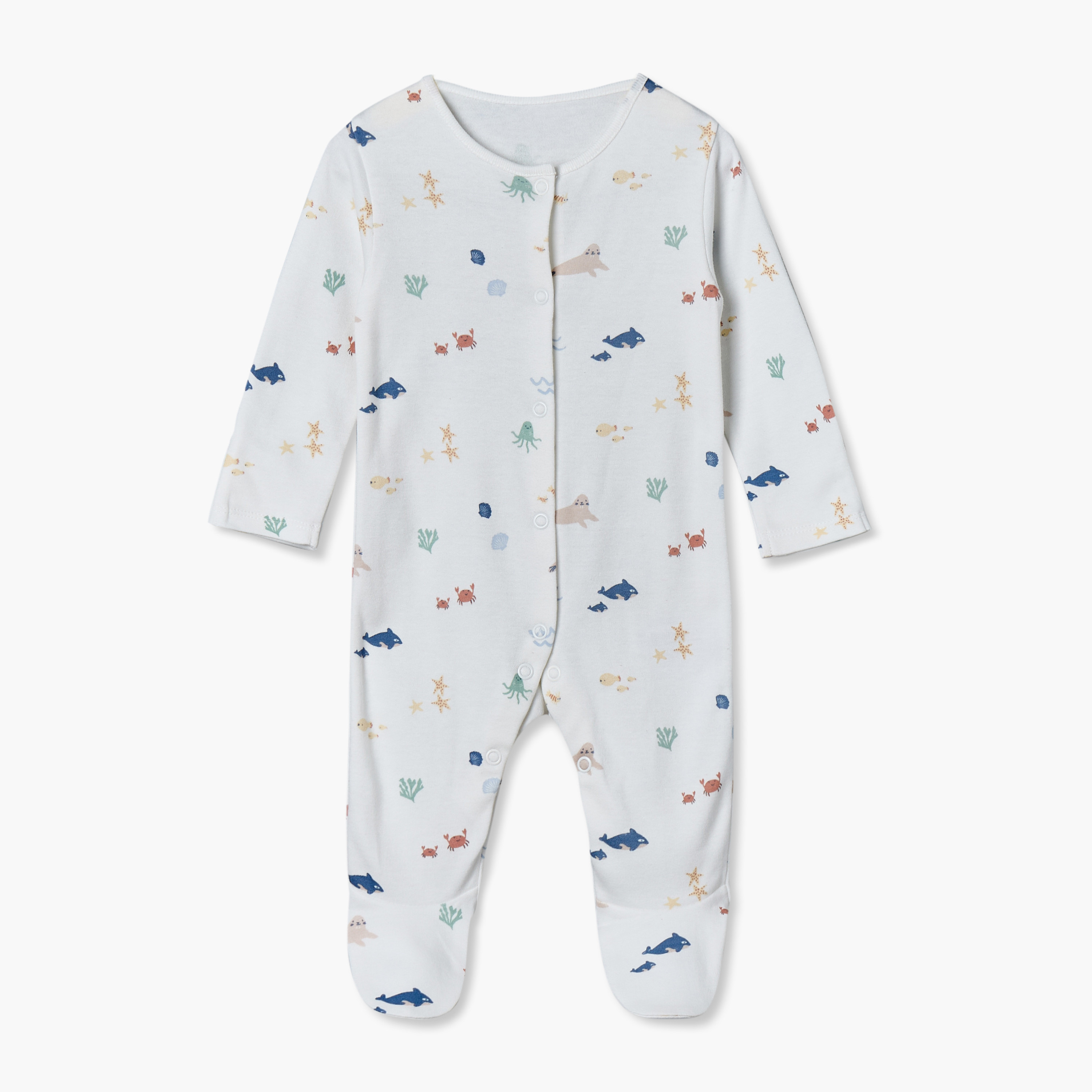 Pack of 3 Juniors Cotton Crew Neck Long Sleeves Sleepsuit with Aquatic Print-baby-boys-clothing-nightwear-sleepsuits-image-4