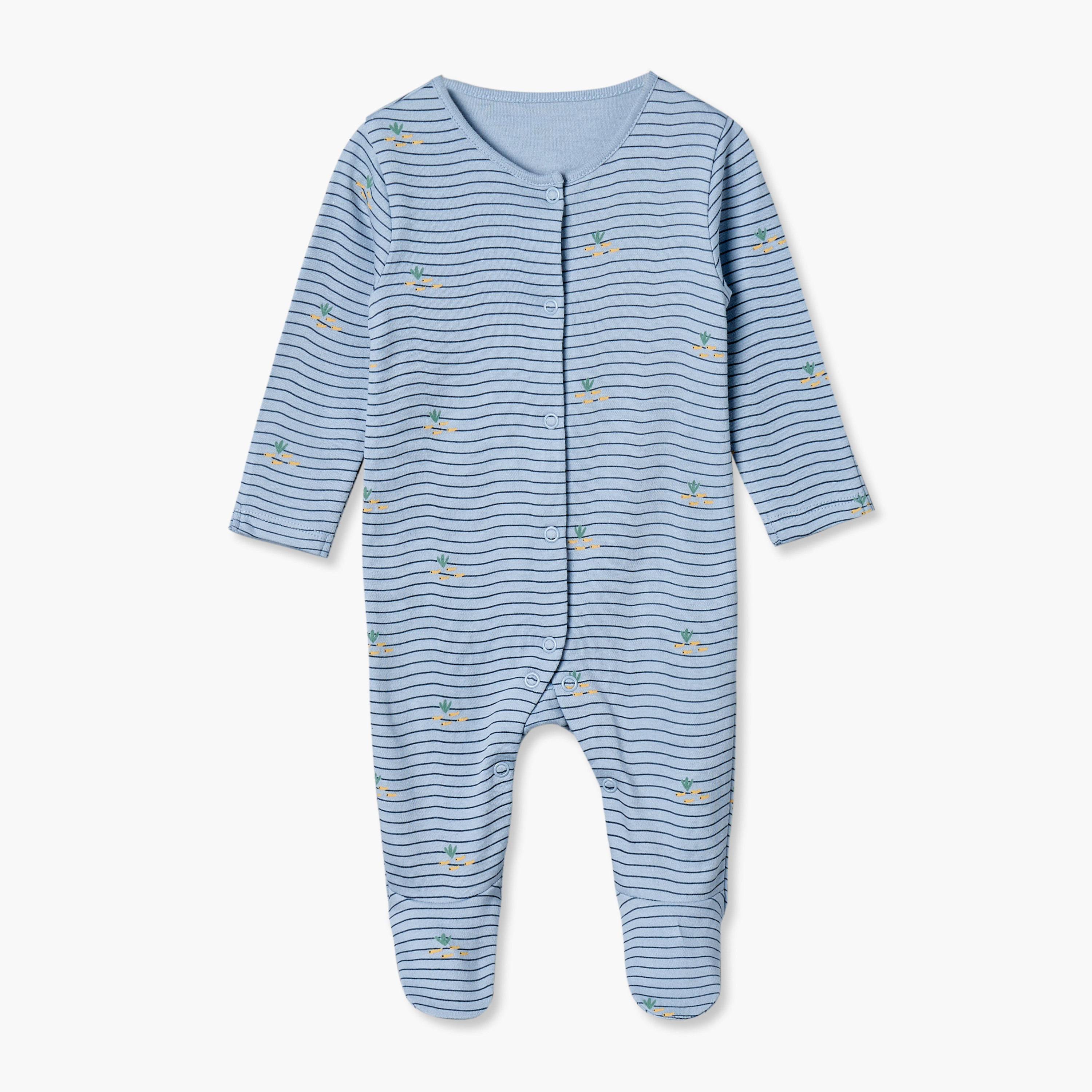 Pack of 3 Juniors Cotton Crew Neck Long Sleeves Sleepsuit with Aquatic Print-baby-boys-clothing-nightwear-sleepsuits-image-6