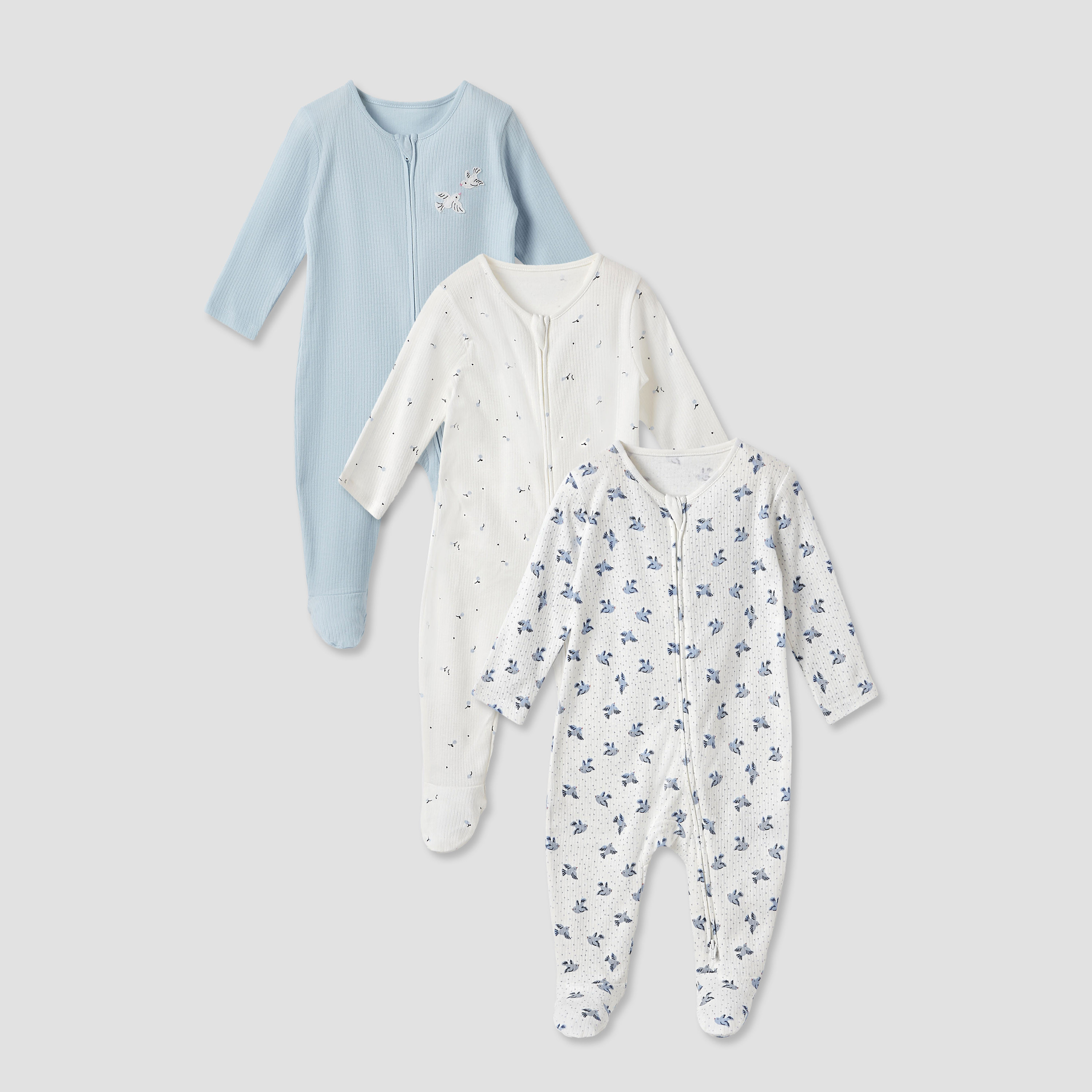 Juniors Printed Sleepsuit with Zip Closure - Set of 3-baby-boys-clothing-nightwear-sleepsuits-image-1