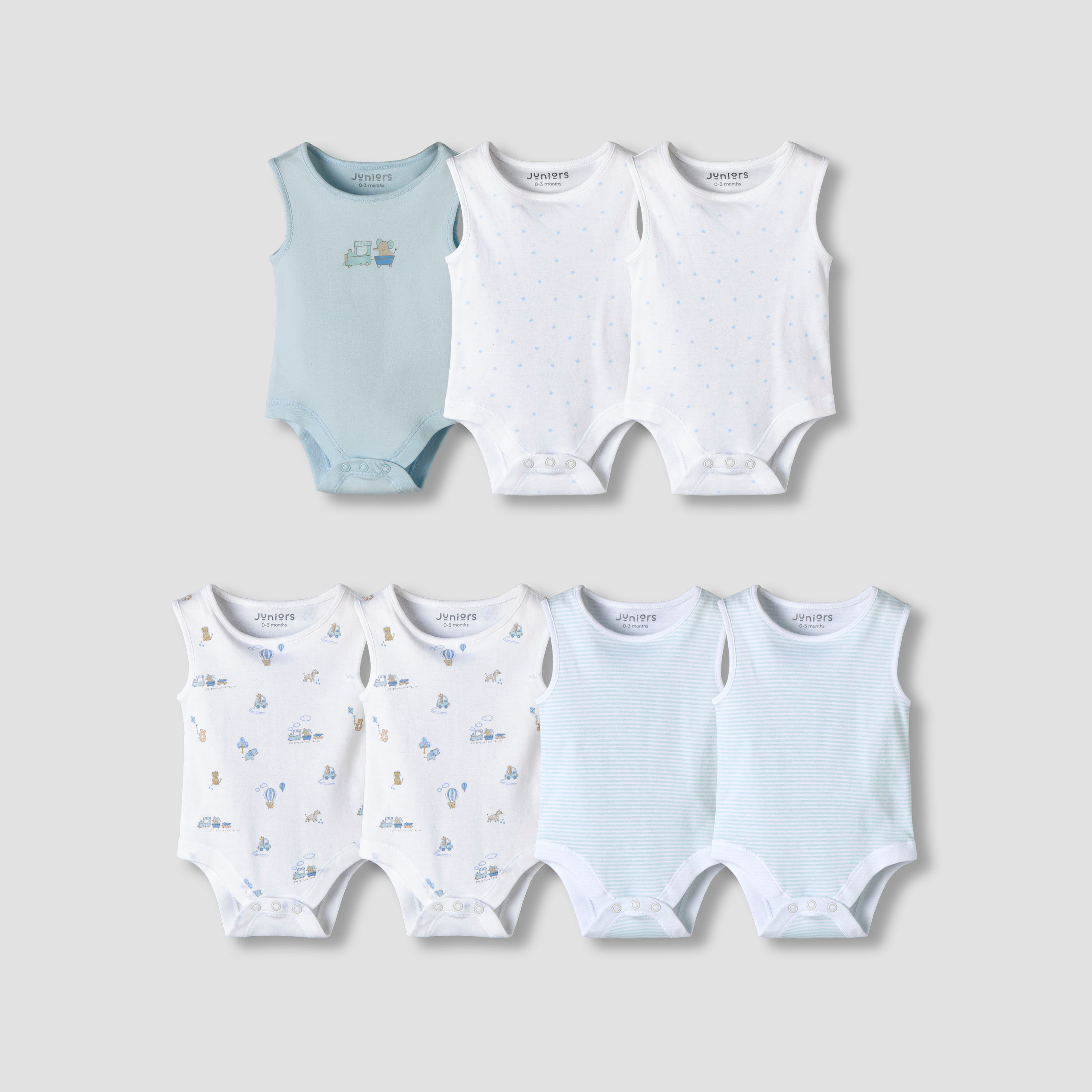 Pack of 7 Juniors Round Neck Sleeveless Bodysuit with Fun Prints-baby-boys-clothing-bodysuits-image-1