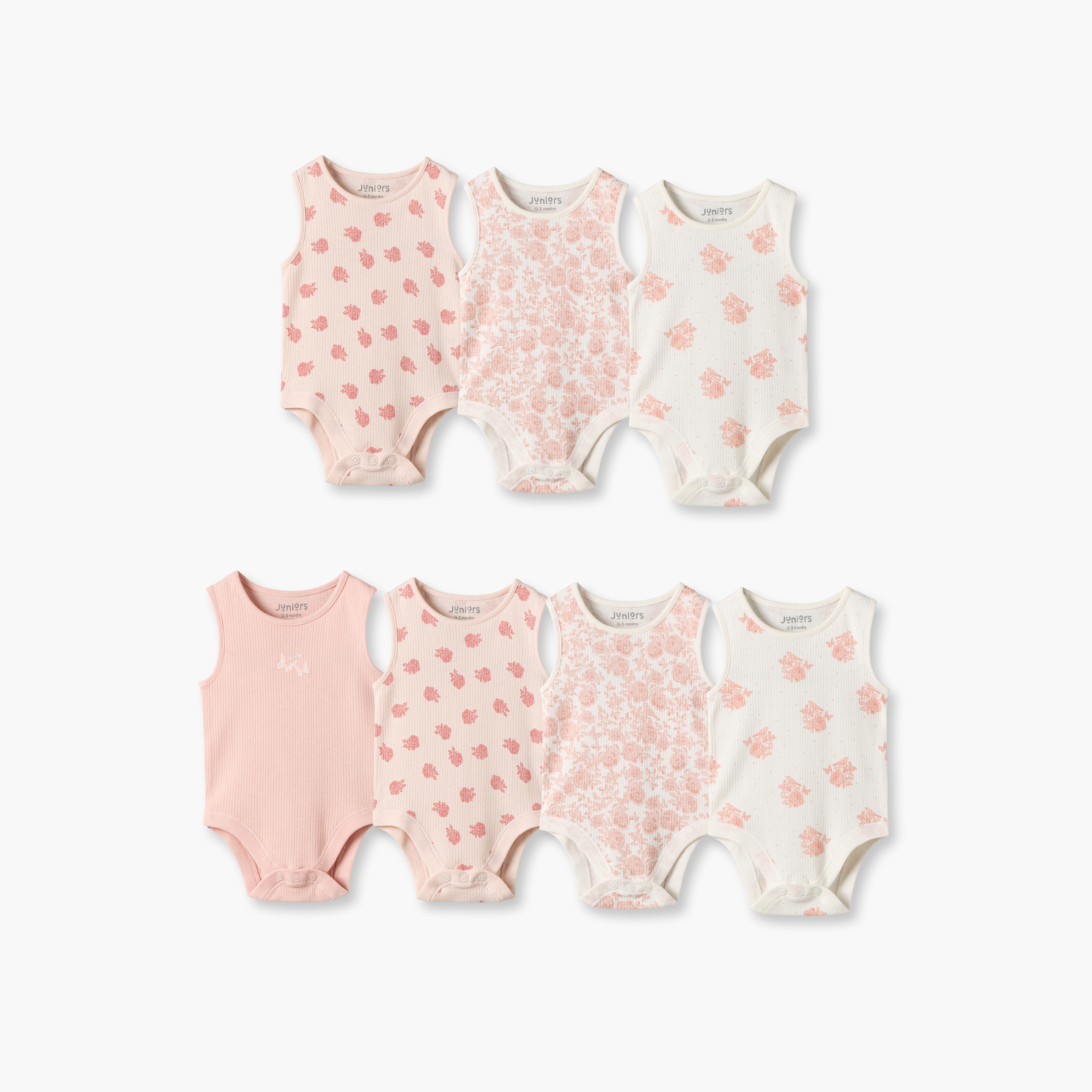 Pack of 7 Juniors Cotton Crew Neck Sleeveless Bodysuit with Floral Print-baby-girls-clothing-bodysuits-image-1
