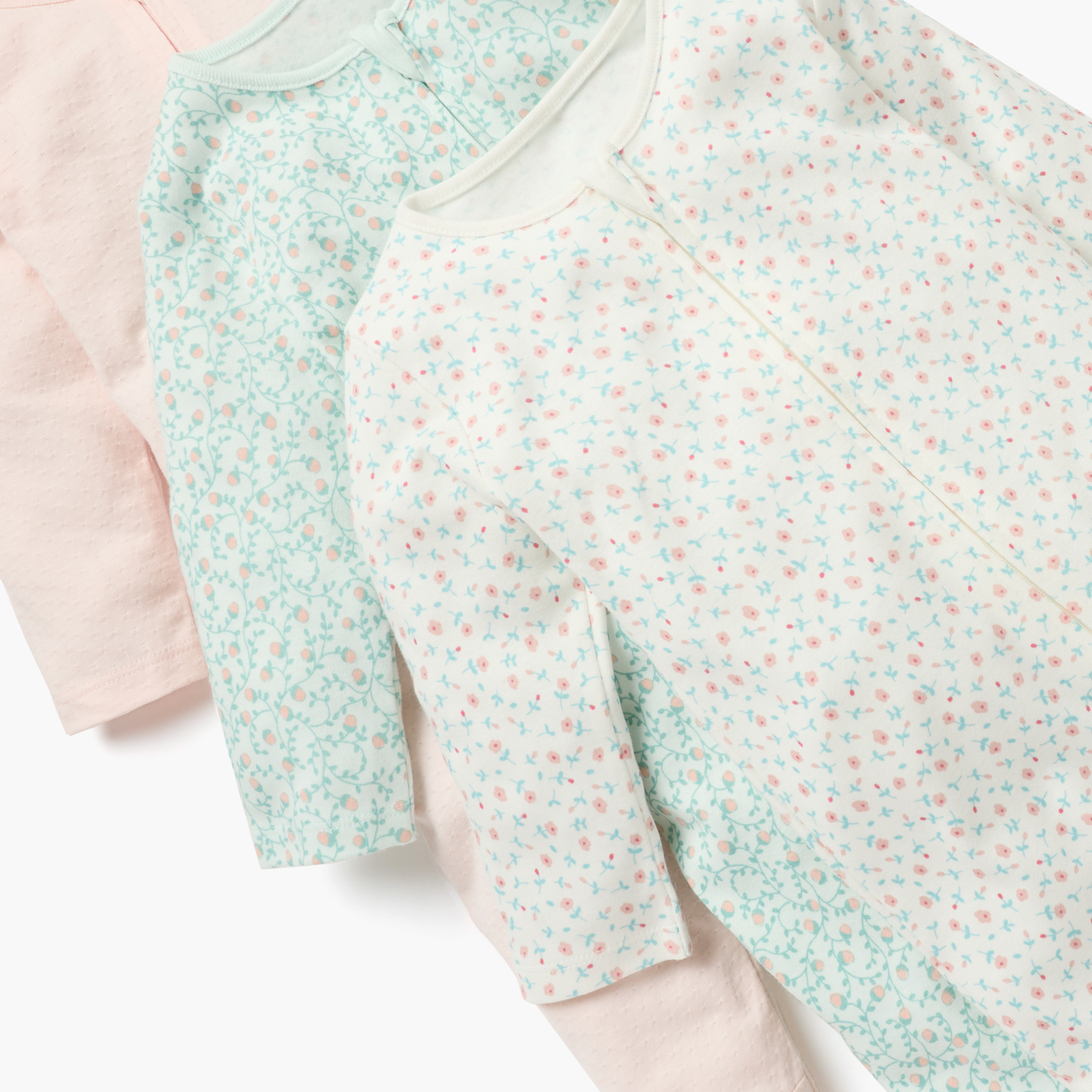 Juniors Printed Sleepsuit with Zip Closure and Long Sleeves - Set of 3-baby-girls-clothing-nightwear-sleepsuits-image-4