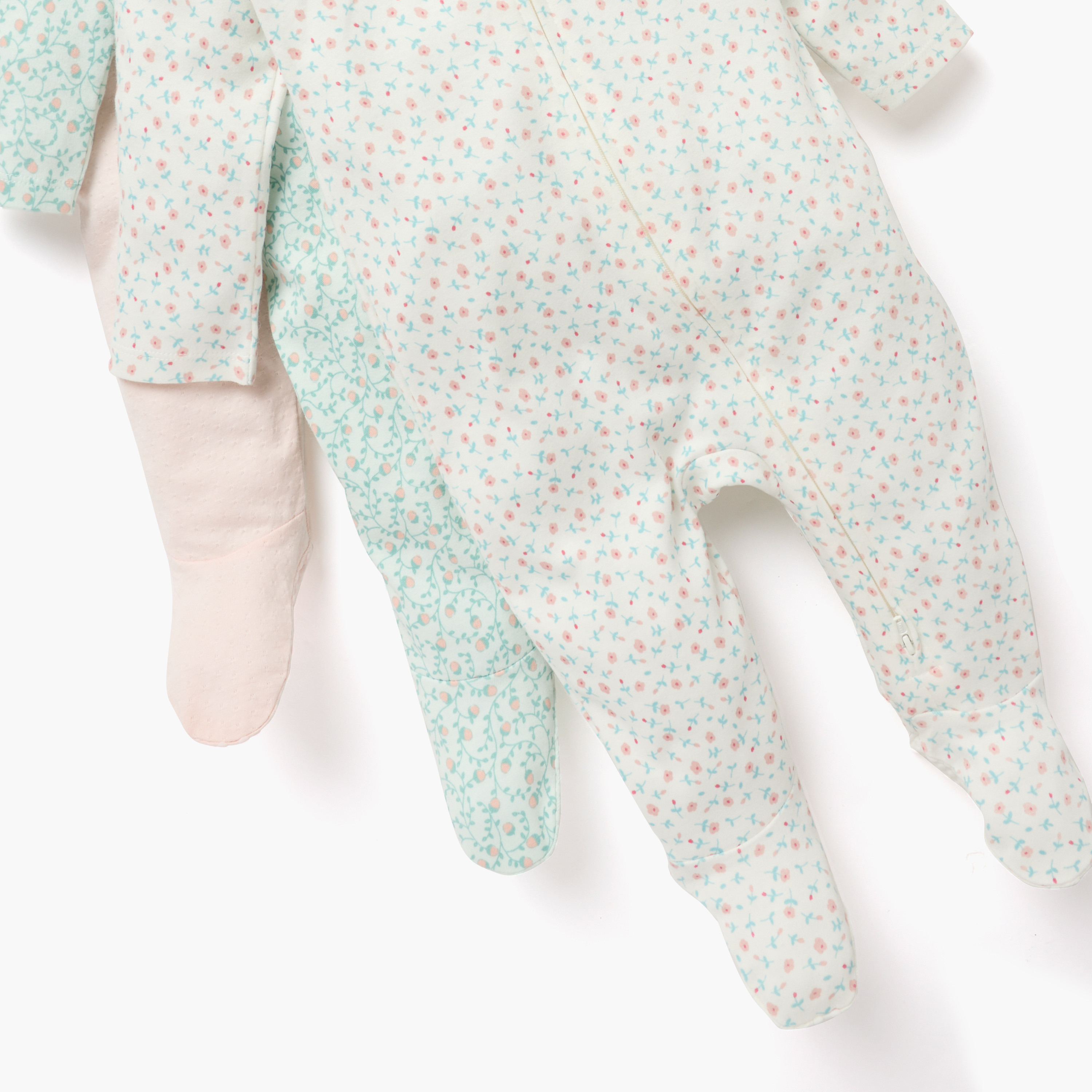 Juniors Printed Sleepsuit with Zip Closure and Long Sleeves - Set of 3-baby-girls-clothing-nightwear-sleepsuits-image-5