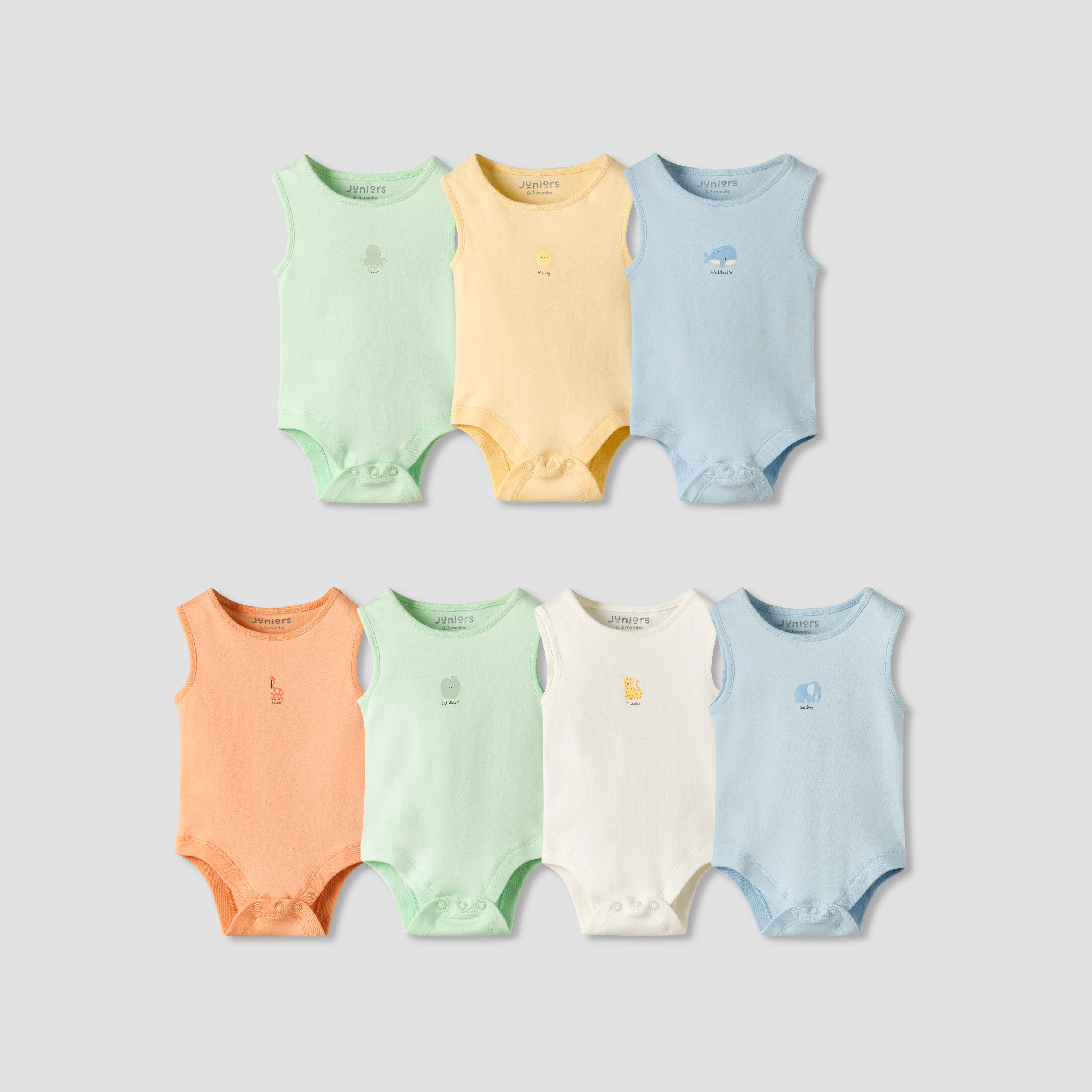 Pack of 7 Juniors Crew Neck Sleeveless Bodysuit with Snap Button Closure-baby-boys-clothing-bodysuits-image-1