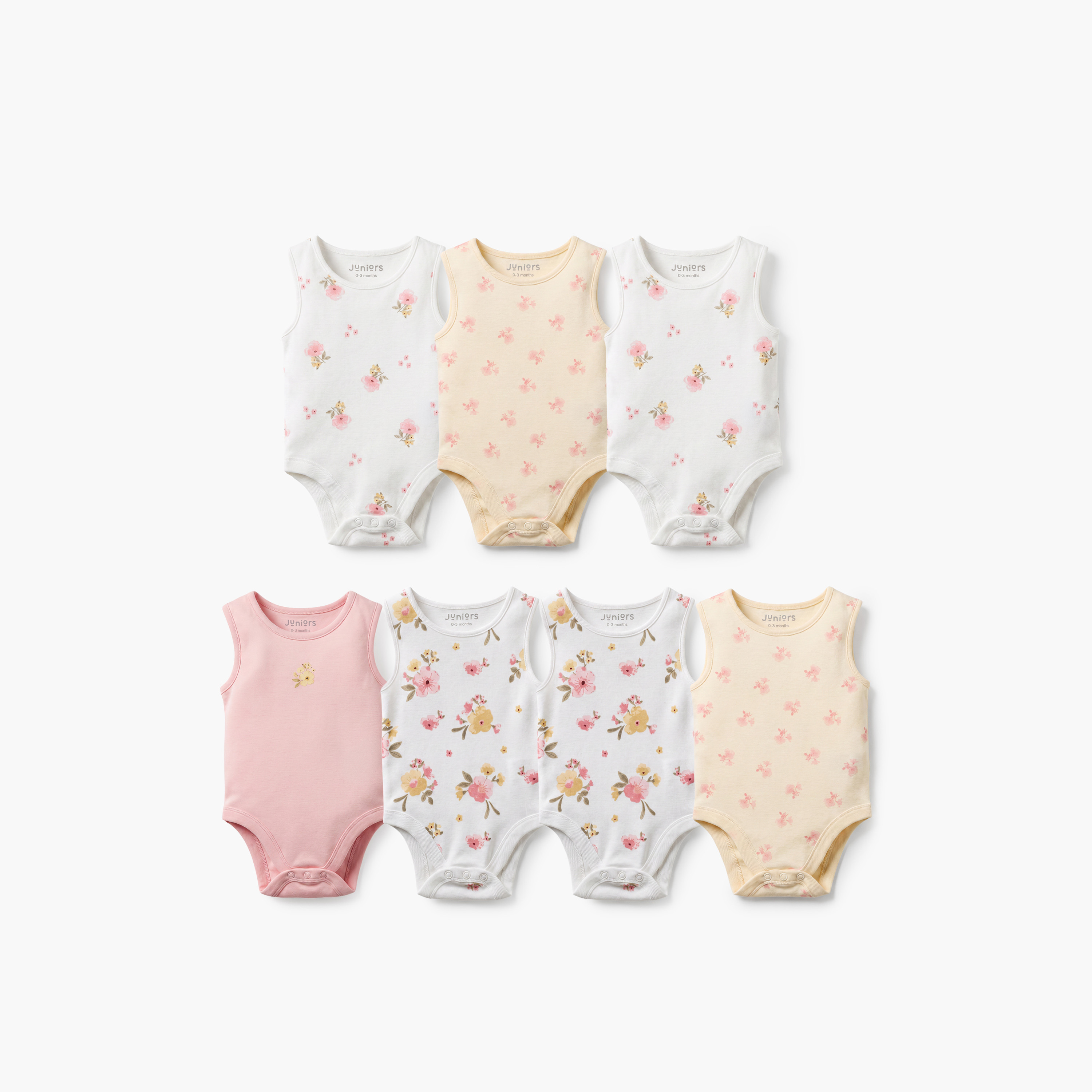Pack of 7 Juniors Cotton Crew Neck Sleeveless Bodysuit with Floral Print-baby-girls-clothing-bodysuits-image-1