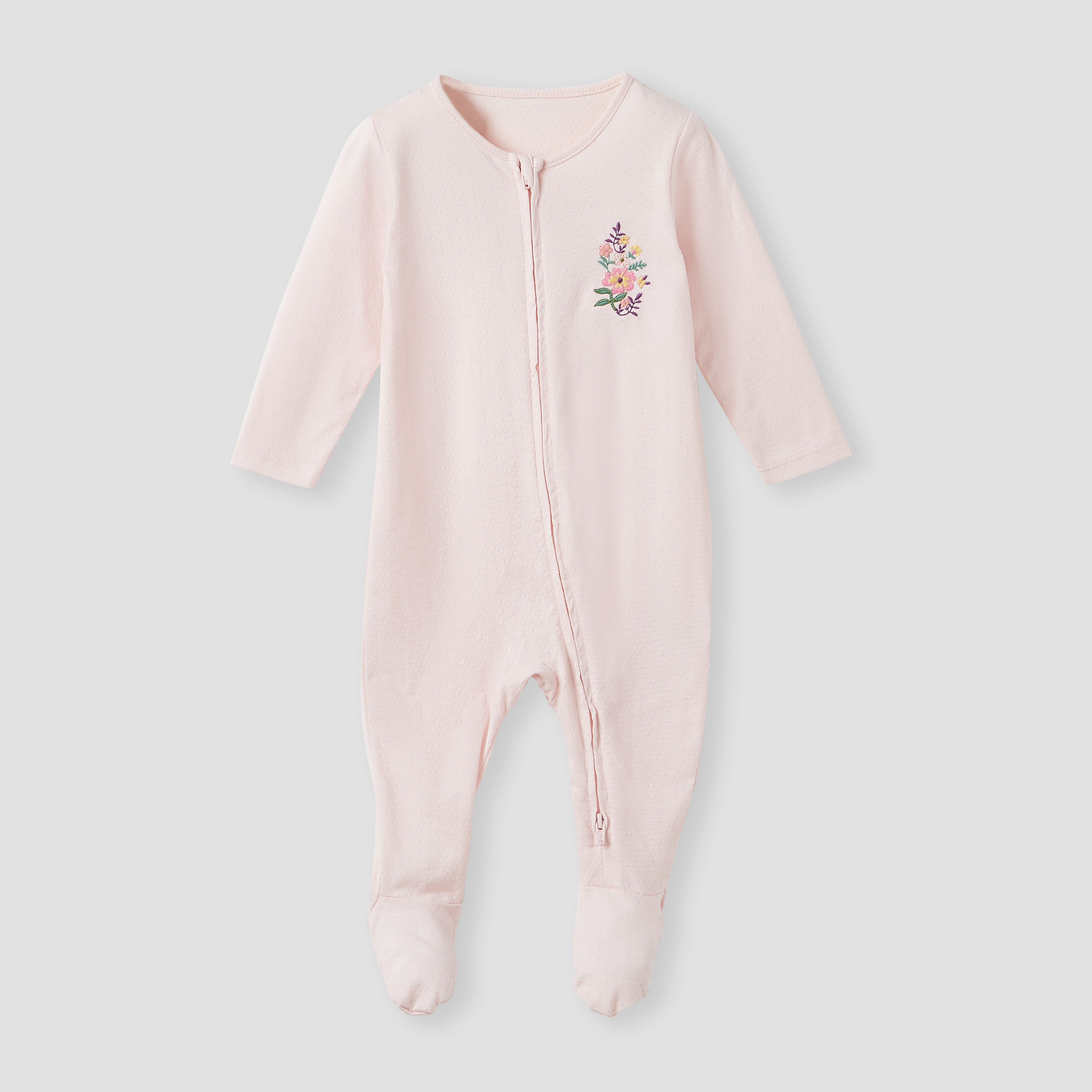 Juniors Floral Print Sleepsuit with Zip Closure - Set of 3-baby-girls-clothing-nightwear-sleepsuits-image-2