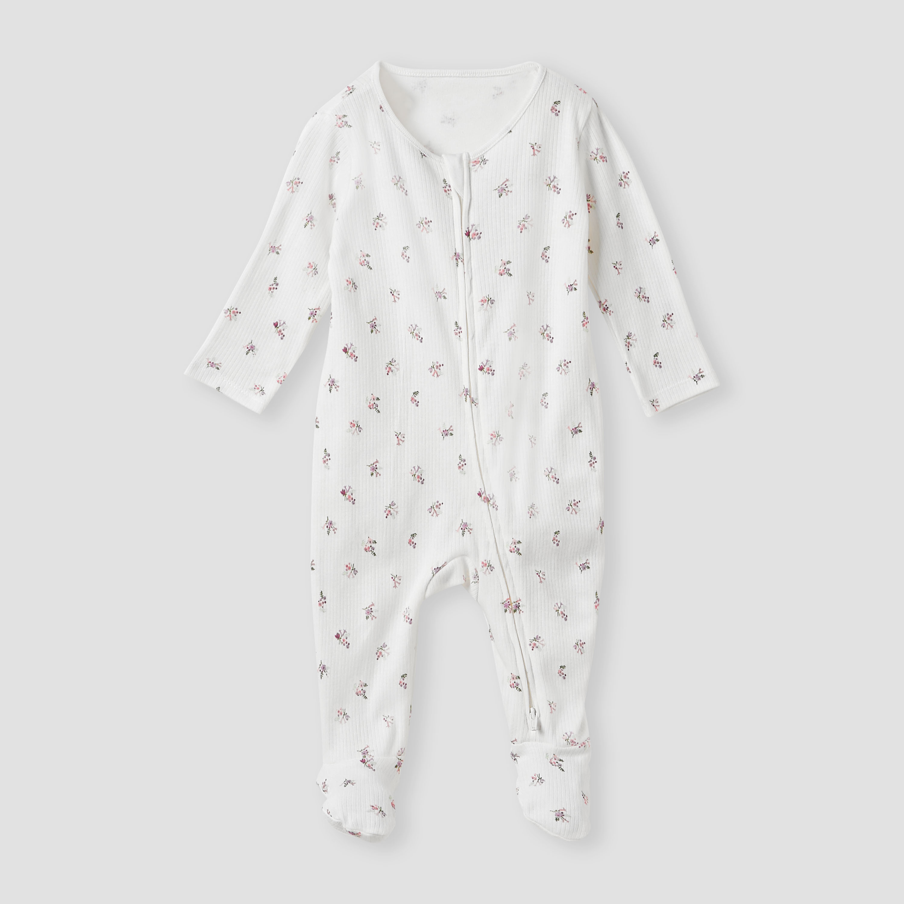 Juniors Floral Print Sleepsuit with Zip Closure - Set of 3-baby-girls-clothing-nightwear-sleepsuits-image-3