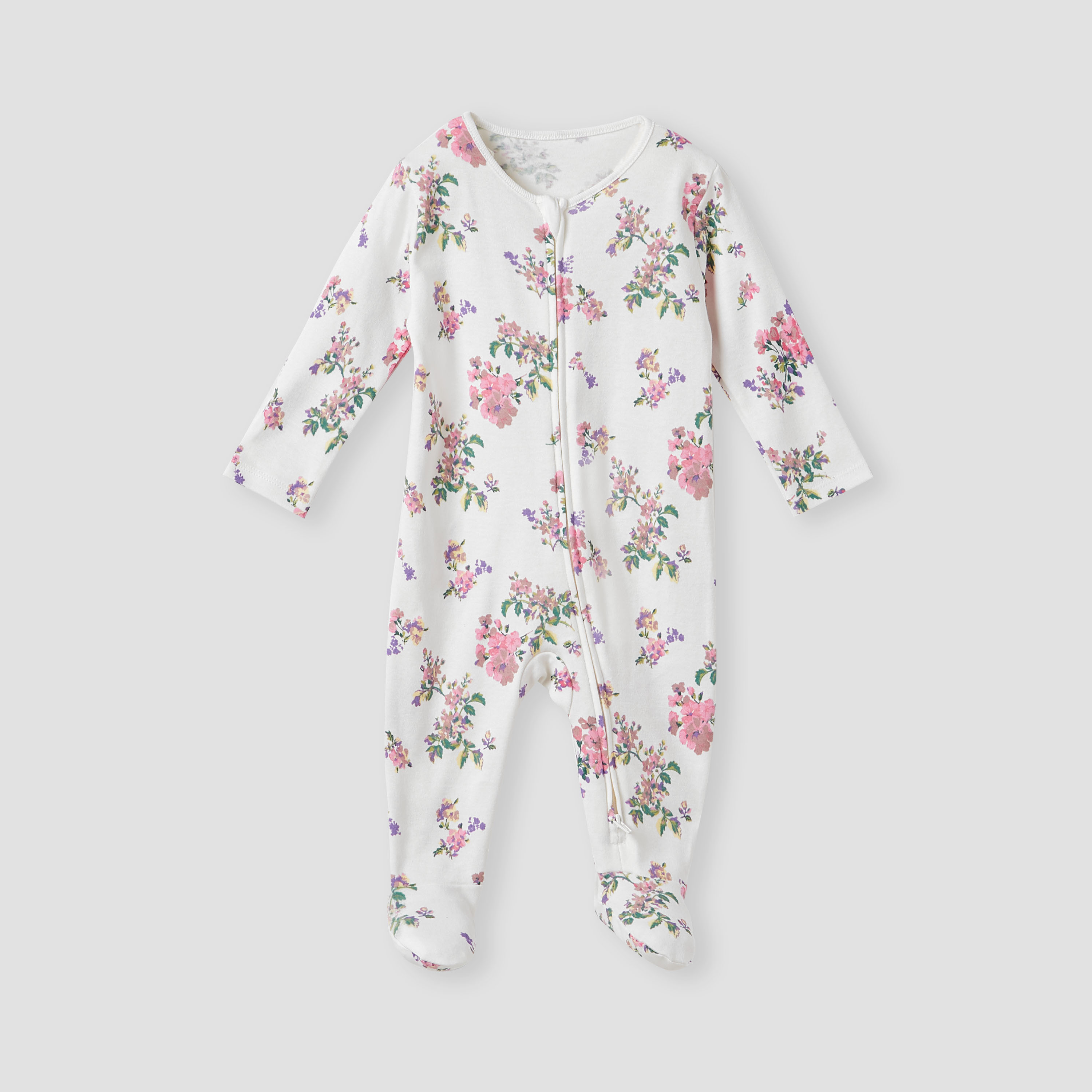 Juniors Floral Print Sleepsuit with Zip Closure - Set of 3-baby-girls-clothing-nightwear-sleepsuits-image-4