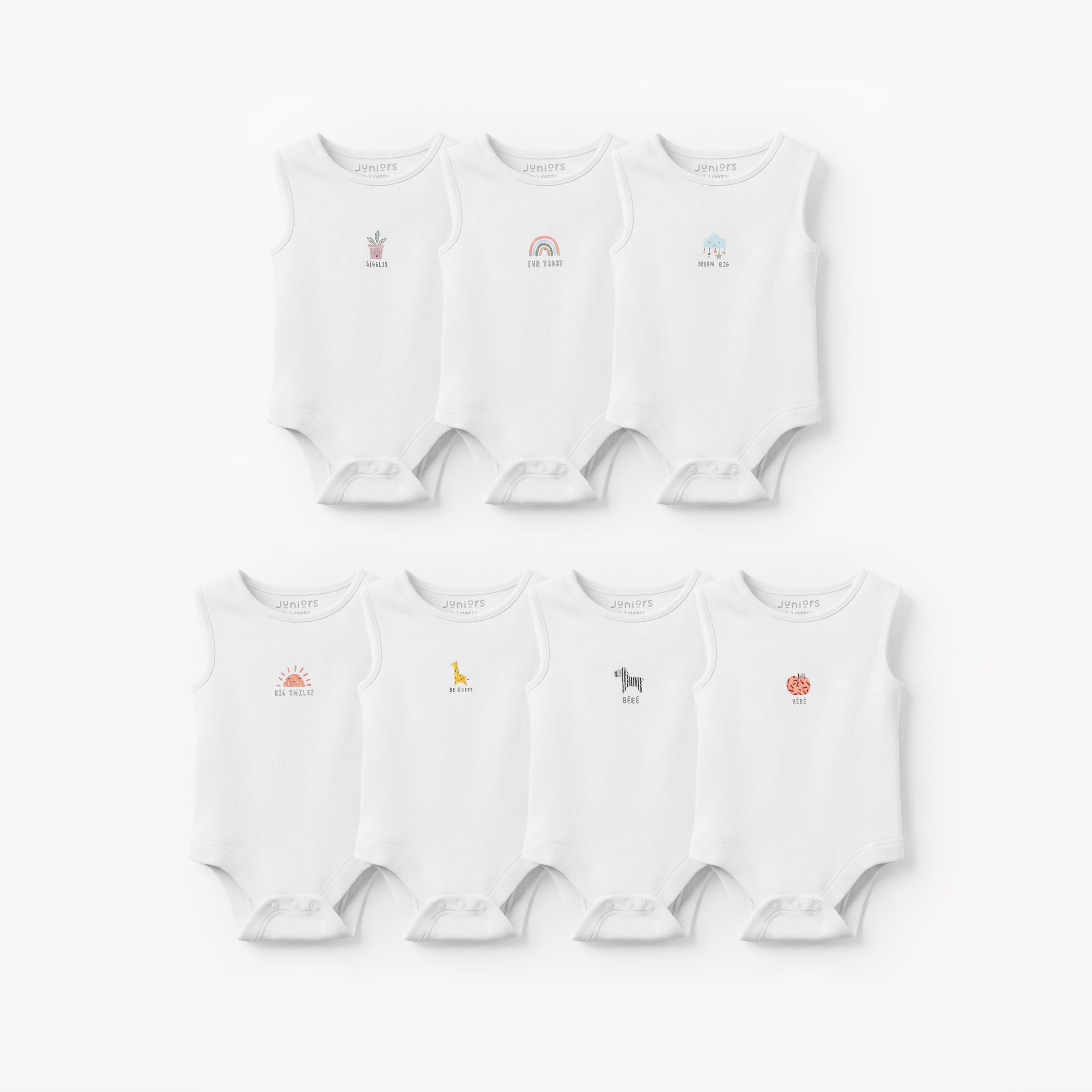 Pack of 7 Juniors Round Neck Sleeveless Bodysuit with Snap Button Closure-baby-boys-clothing-bodysuits-image-1