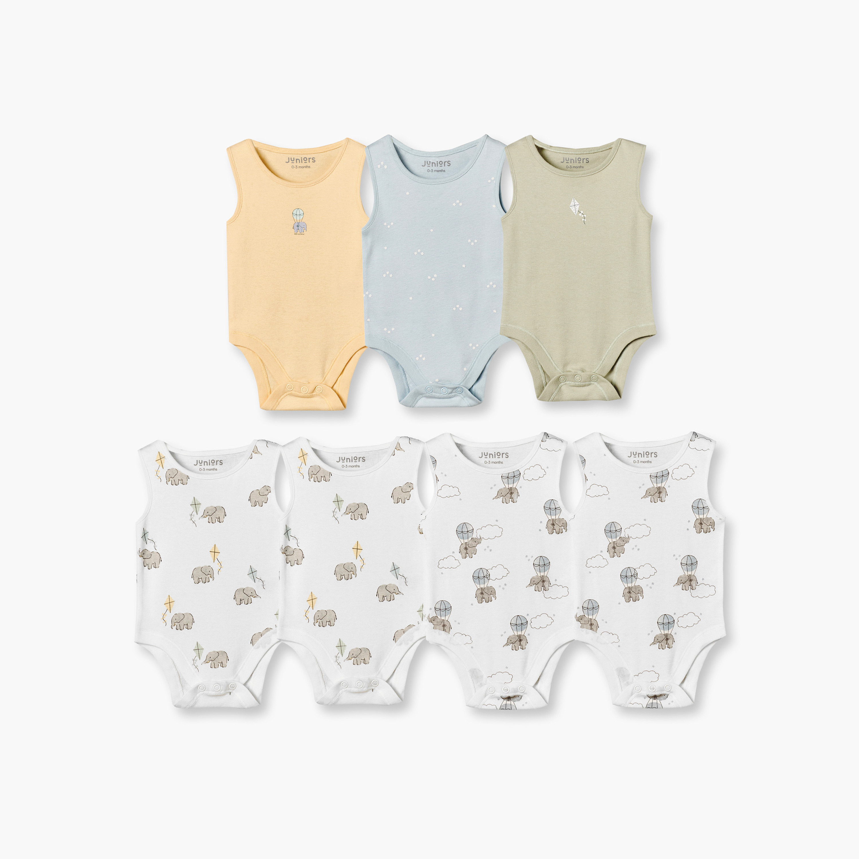 Pack of 7 Juniors Crew Neck Sleeveless Bodysuit with Assorted Print-baby-boys-clothing-bodysuits-image-1
