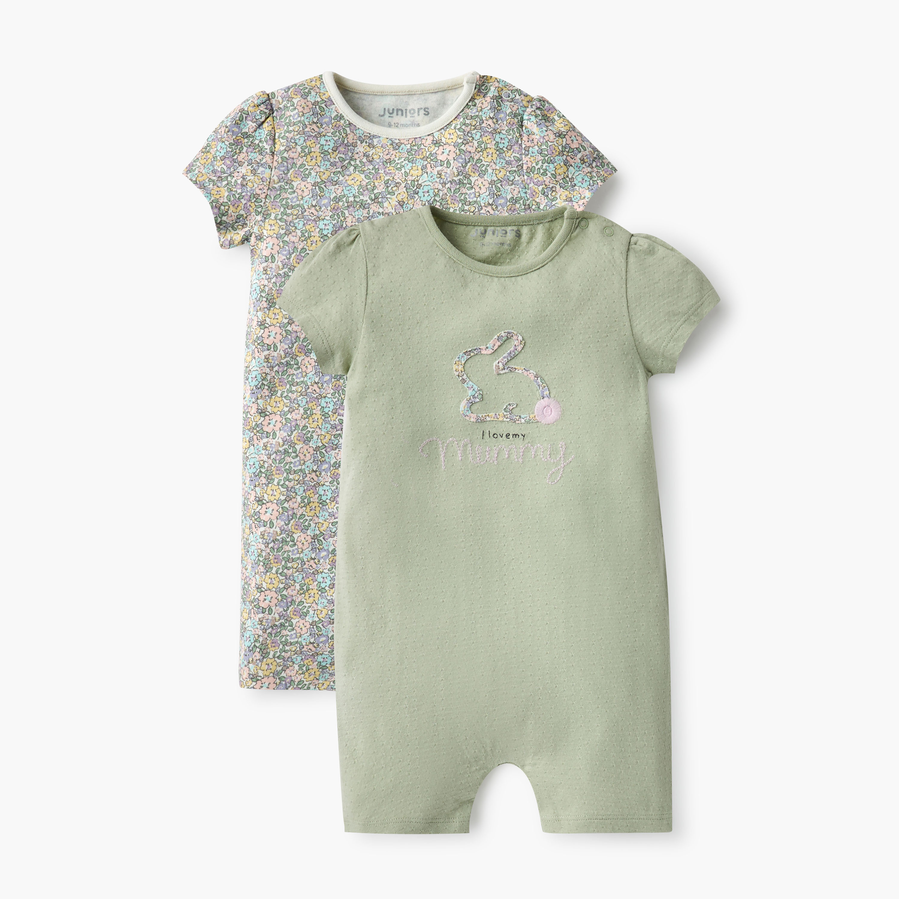 أفرول بأزرار إغلاق وطبعات أرنب من جونيورز - طقم من قطعتين-baby-girls-clothing-rompers-image-1
