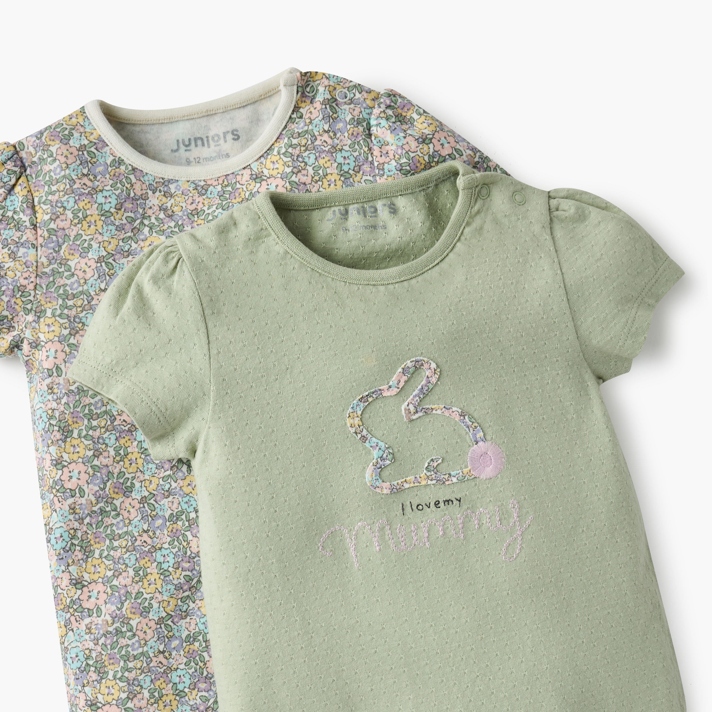أفرول بأزرار إغلاق وطبعات أرنب من جونيورز - طقم من قطعتين-baby-girls-clothing-rompers-image-4