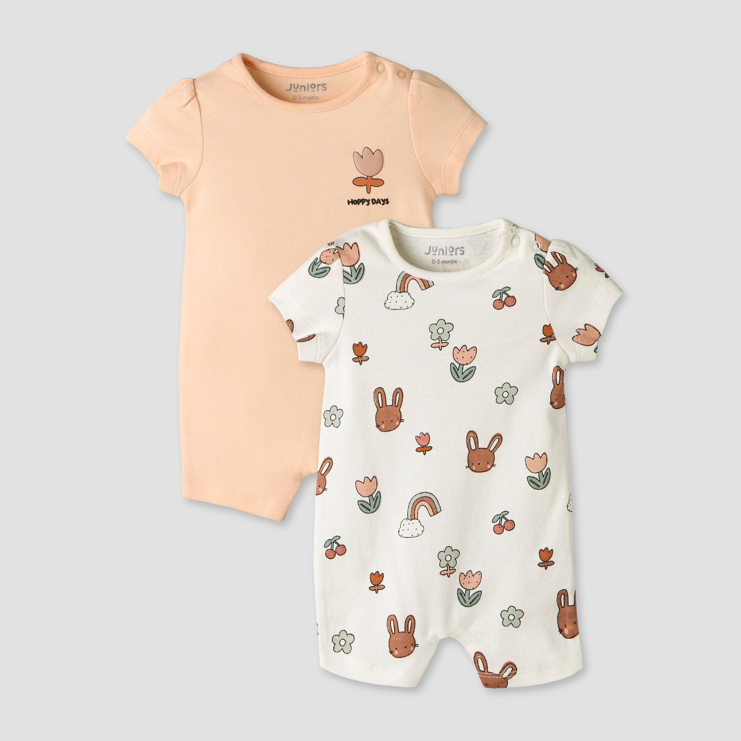 Pack of 2 Juniors Crew Neck Short Sleeves Romper with Snap Button Closure-baby-boys-clothing-rompers-image-1