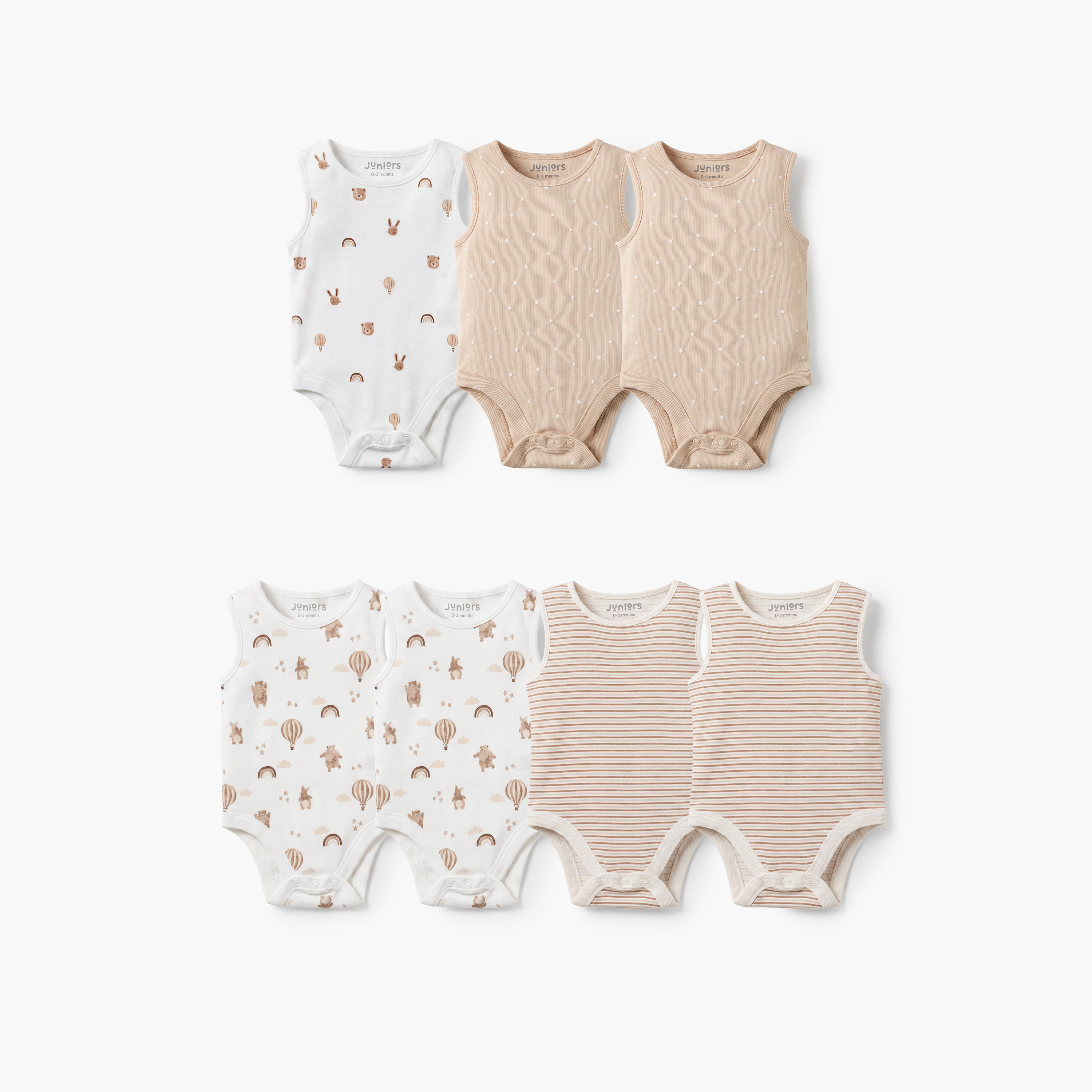 Pack of 7 Juniors Crew Neck Sleeveless Bodysuit with Assorted Print-baby-boys-clothing-bodysuits-image-1