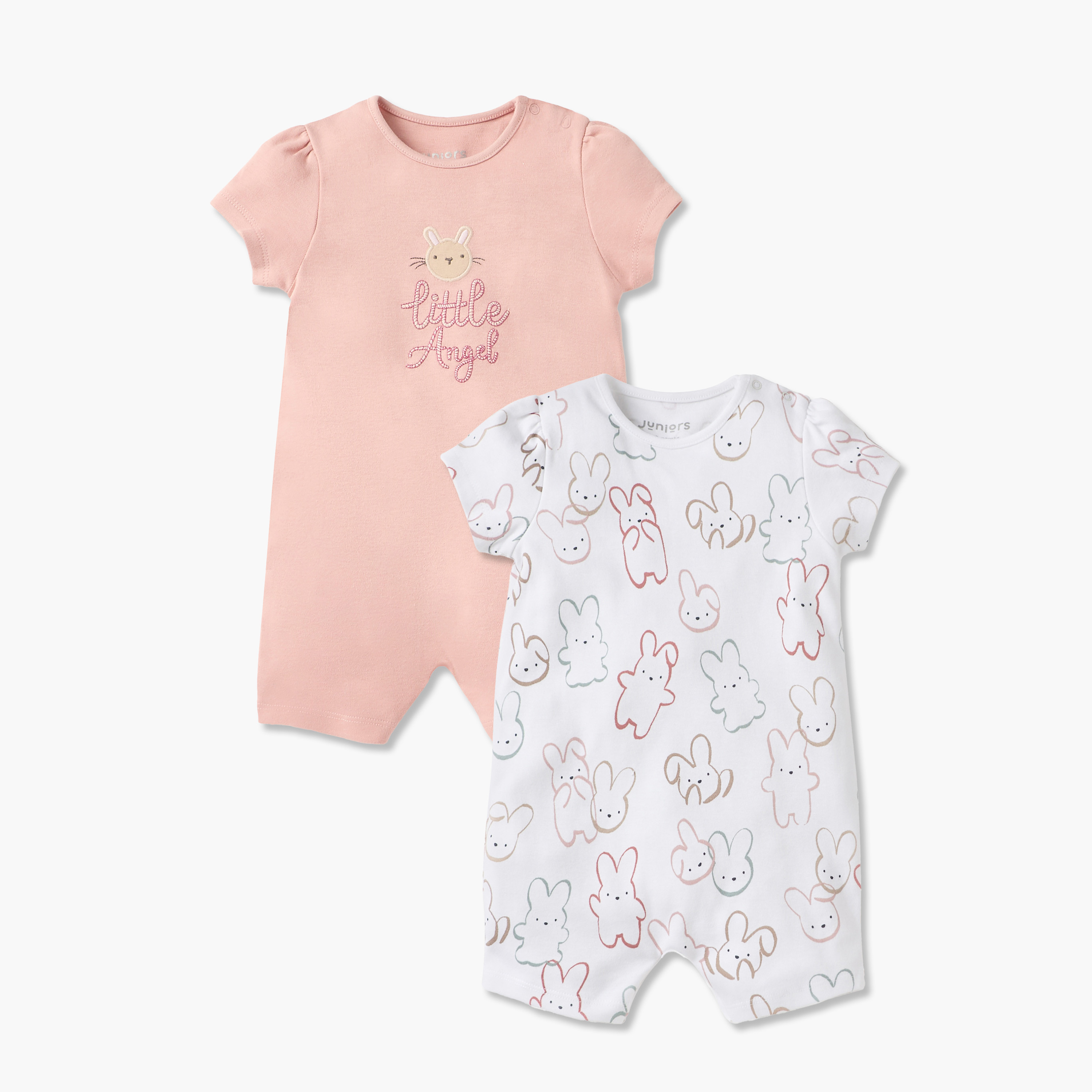 Juniors Printed Romper with Short Sleeves - Set of 2-baby-girls-clothing-rompers-image-1