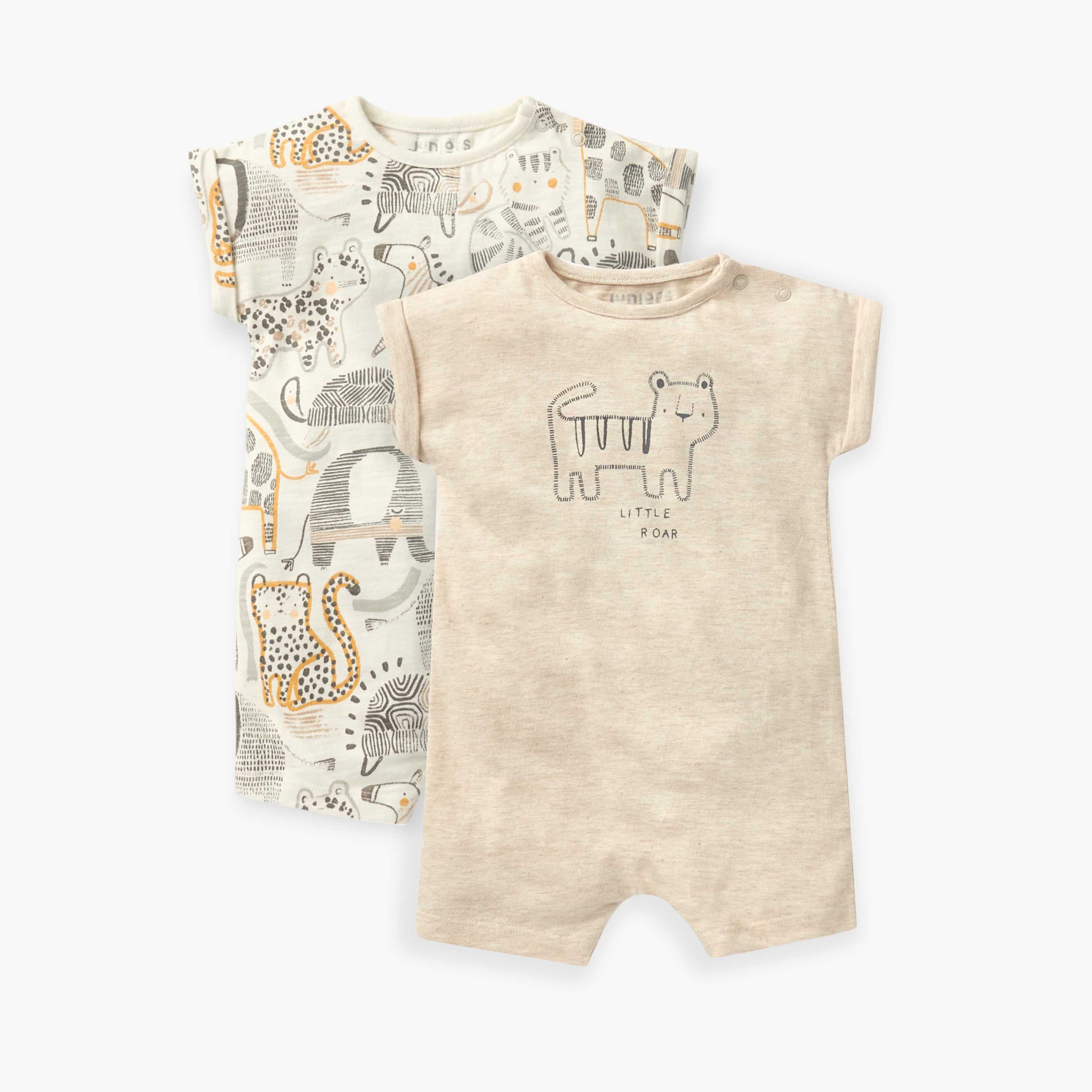 أفرولات بأكمام قصيرة وطبعات حيوانات من جونيورز - طقم من قطعتين-baby-boys-clothing-rompers-image-1