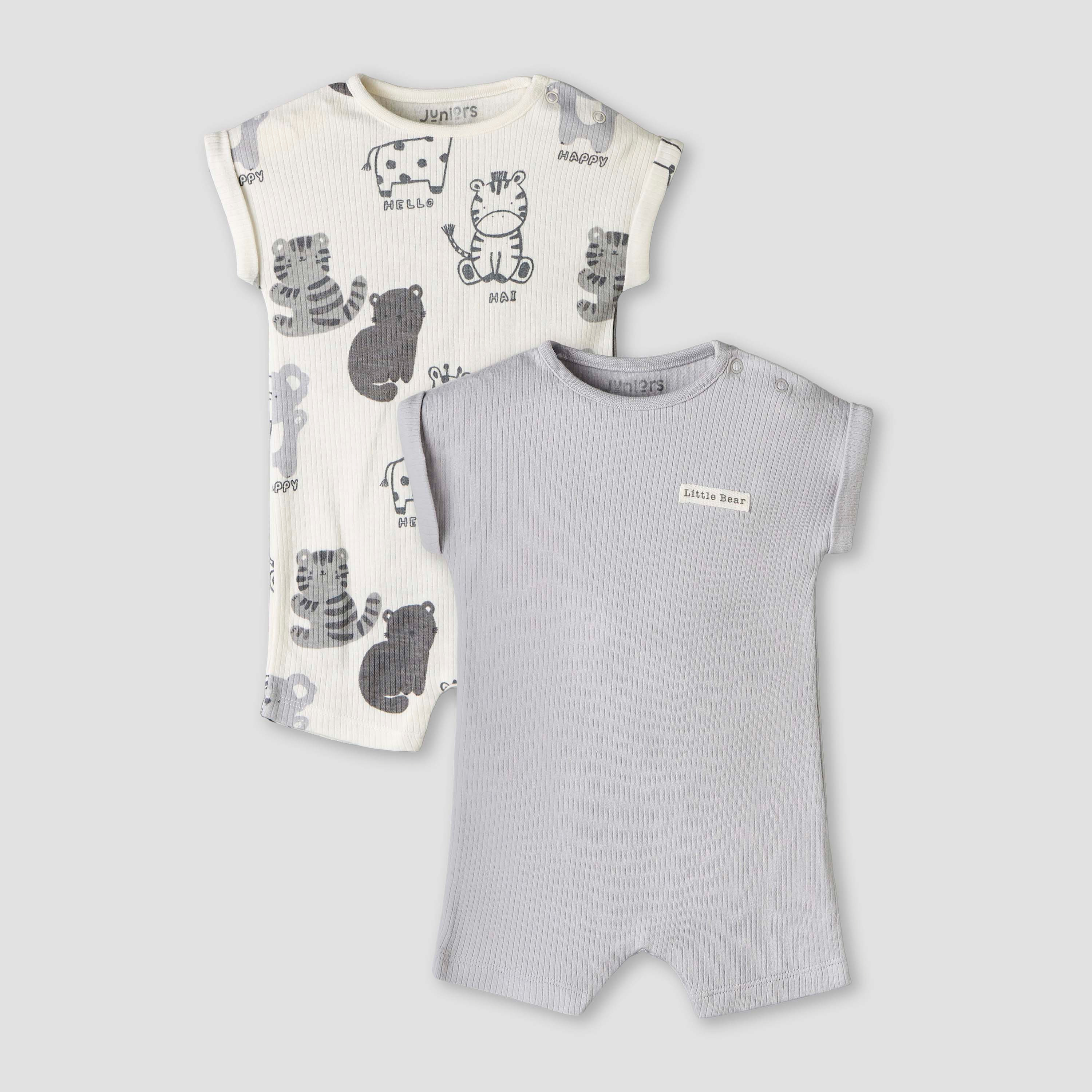 Pack of 2 Juniors Round Neck Short Sleeve Romper with Snap Button Closure-baby-boys-clothing-rompers-image-1
