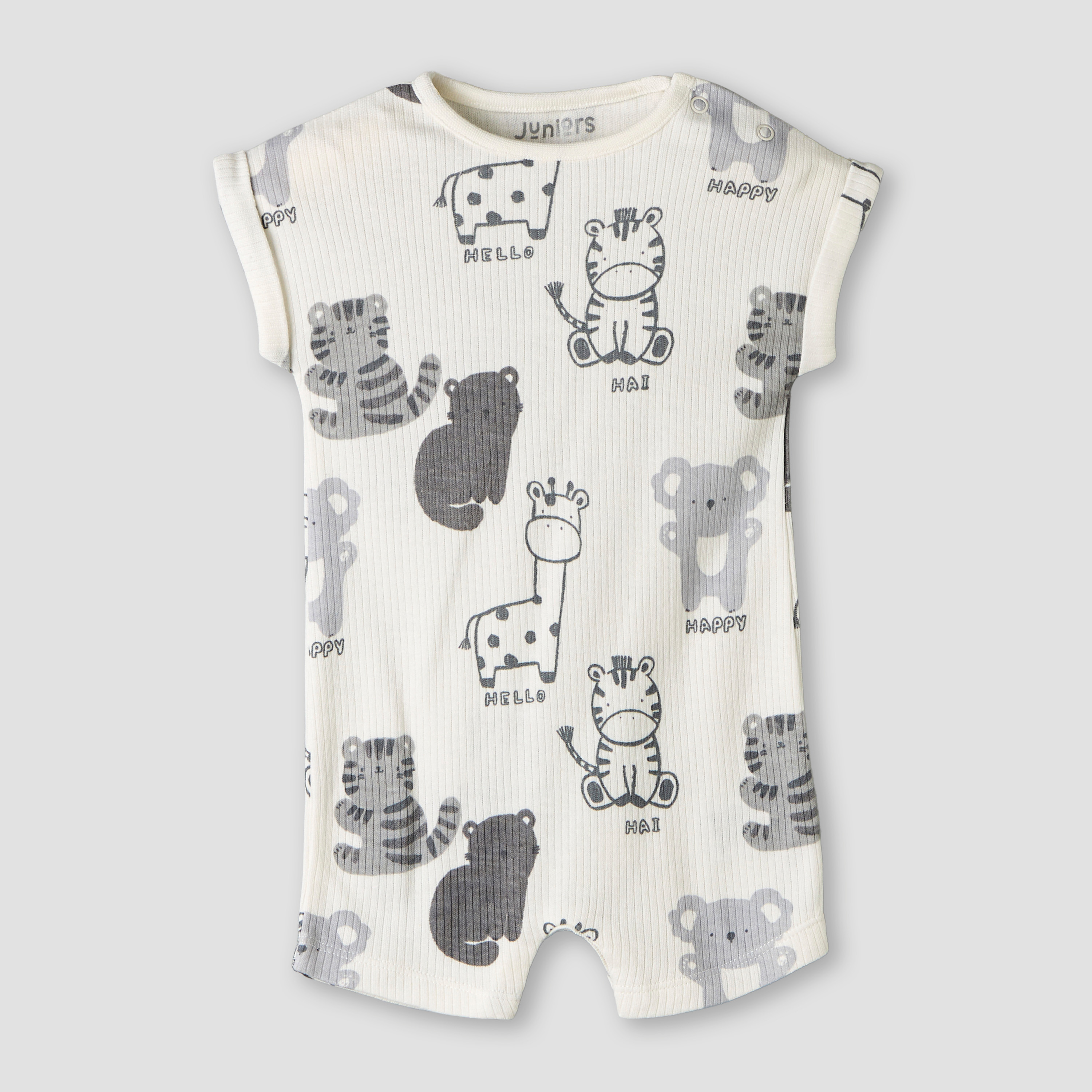 Pack of 2 Juniors Round Neck Short Sleeve Romper with Snap Button Closure-baby-boys-clothing-rompers-image-4