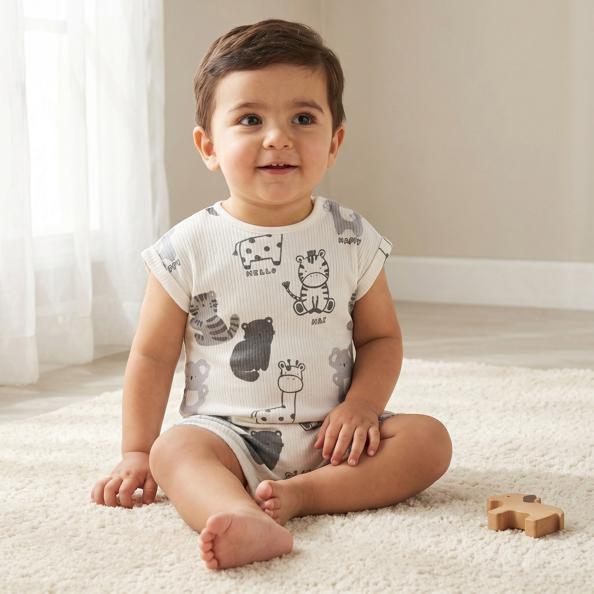 رومبر بأكمام قصيرة ورقبة مستديرة وأزرار إغلاق من جونيورز - طقم من قطعتين-baby-boys-clothing-multipacks-image-2