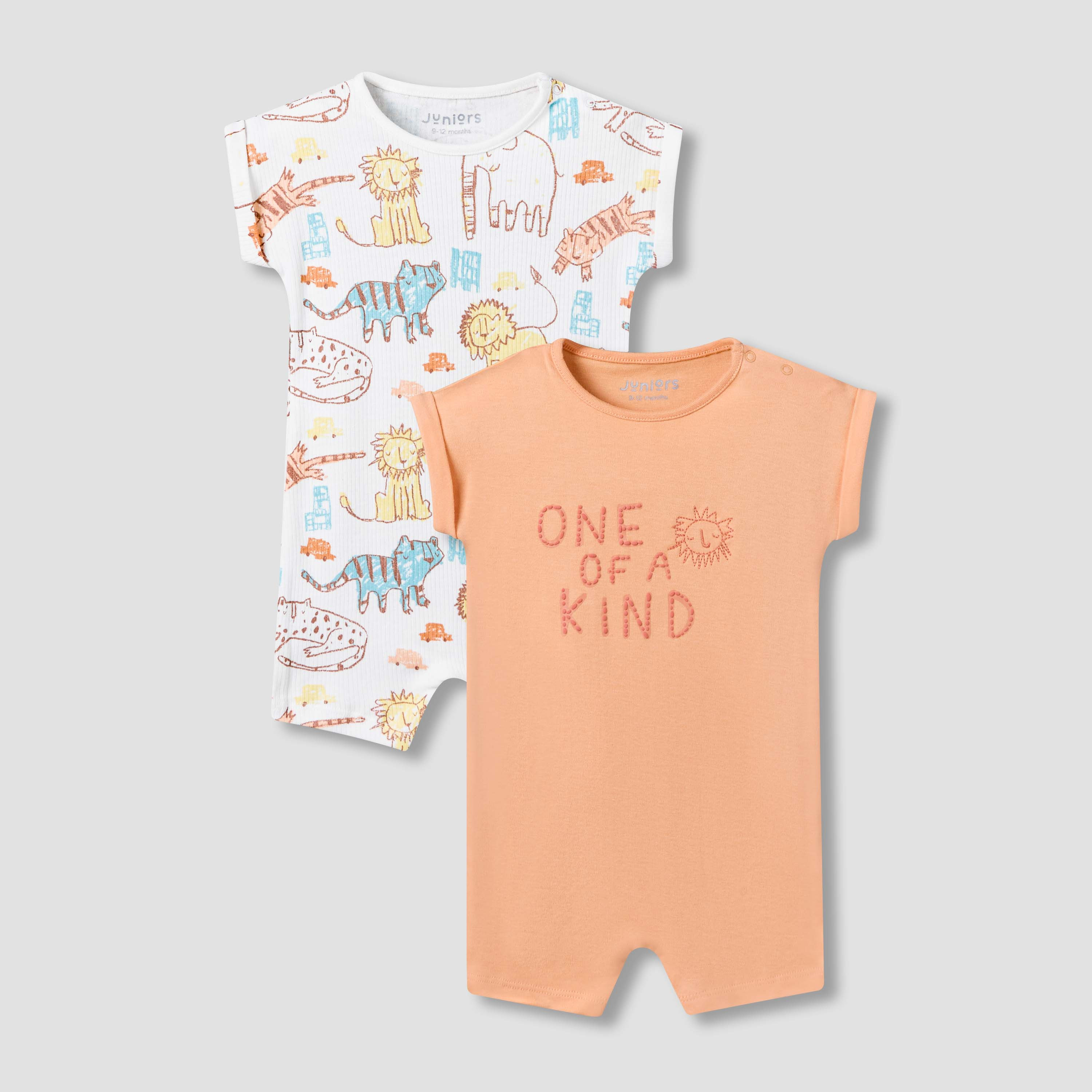 Pack of 2 Juniors Round Neck Short Sleeves Romper with Print-baby-boys-clothing-rompers-image-1