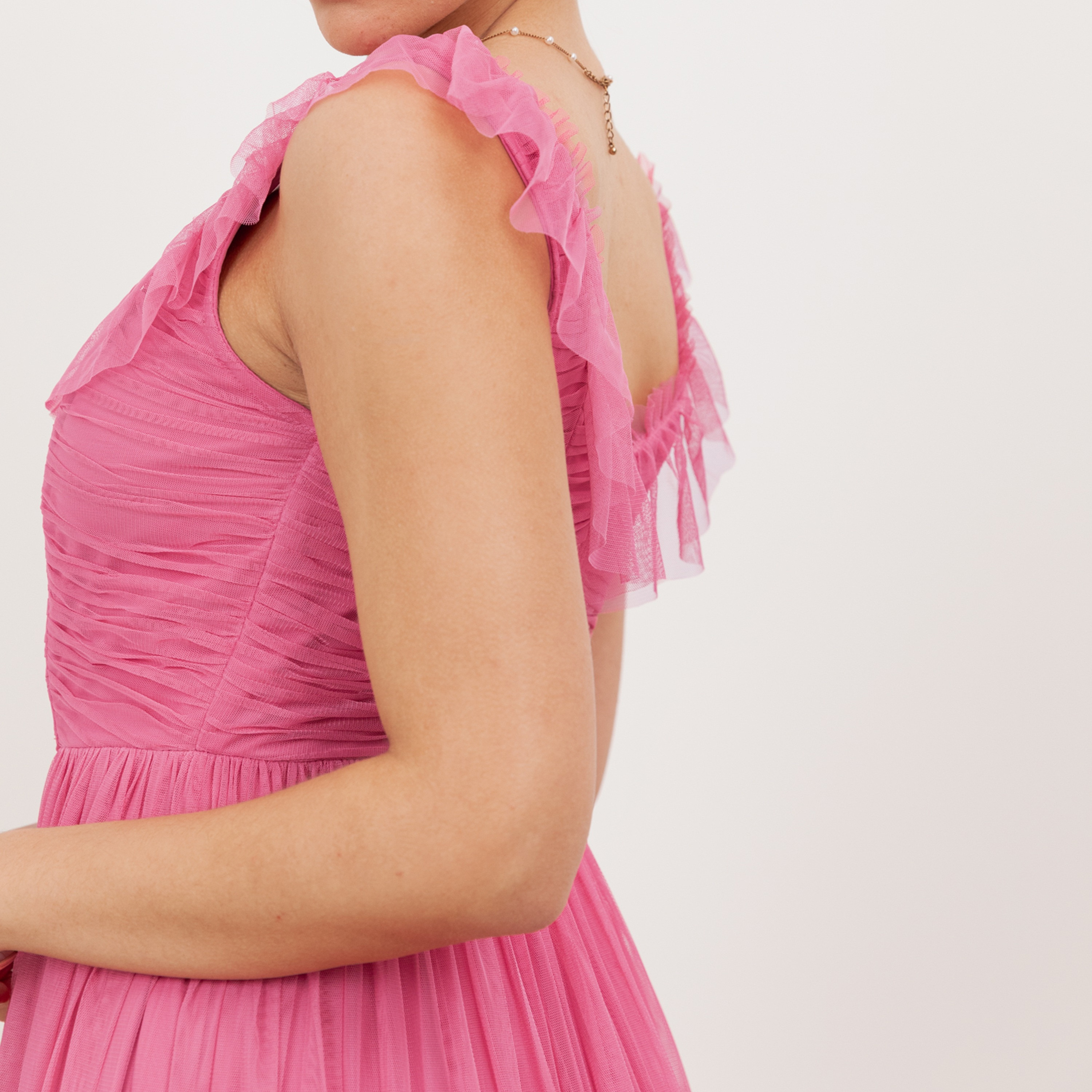 Anaya With Love Recycled Honeysuckle Pink Tulle Square Neck Tiered Women's Maxi Dress-women-clothing-dresses-image-4