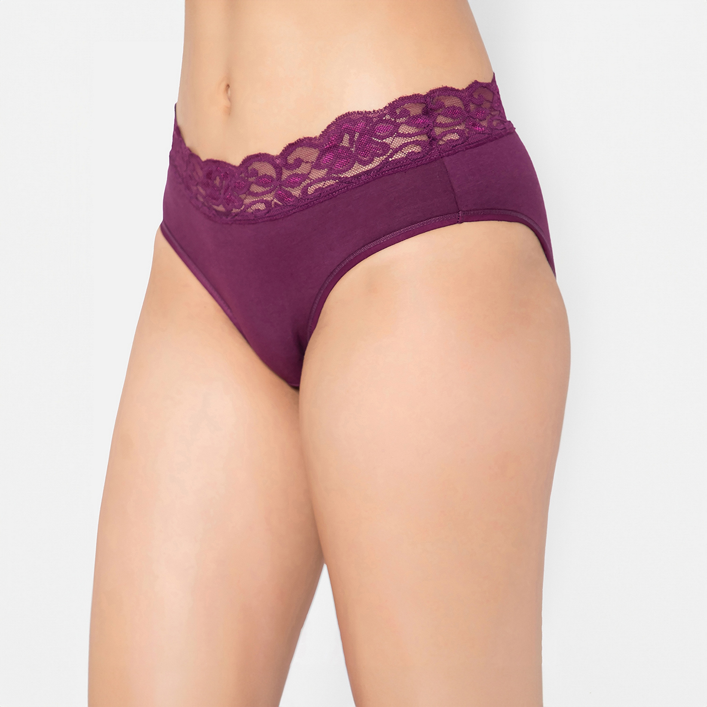 Clovia Mid Waist Women's Hipster Panty with Lace Waist in Plum Colour - Cotton-women-clothing-lingerie-panties-image-2