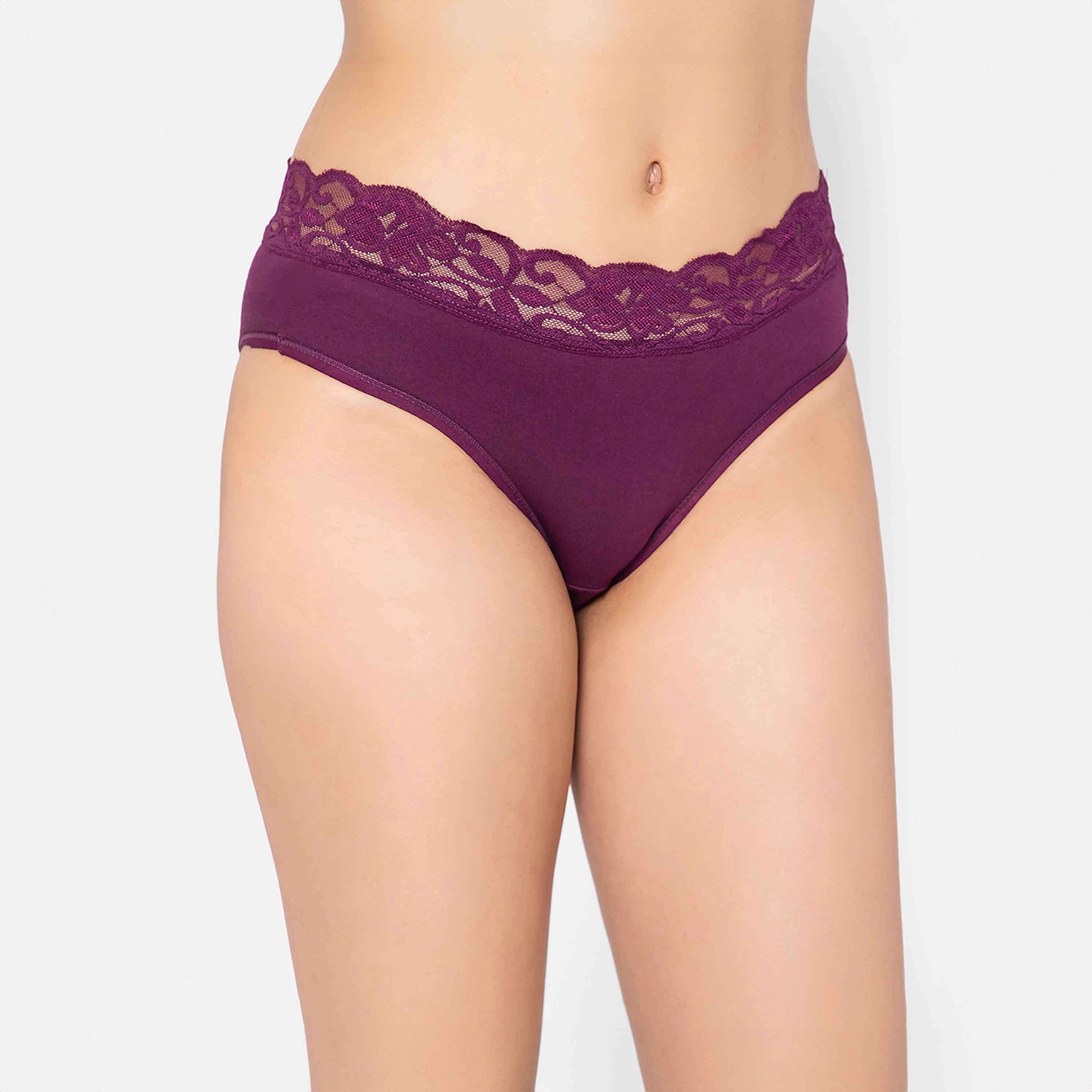 Clovia Mid Waist Women's Hipster Panty with Lace Waist in Plum Colour - Cotton-women-clothing-lingerie-panties-image-3
