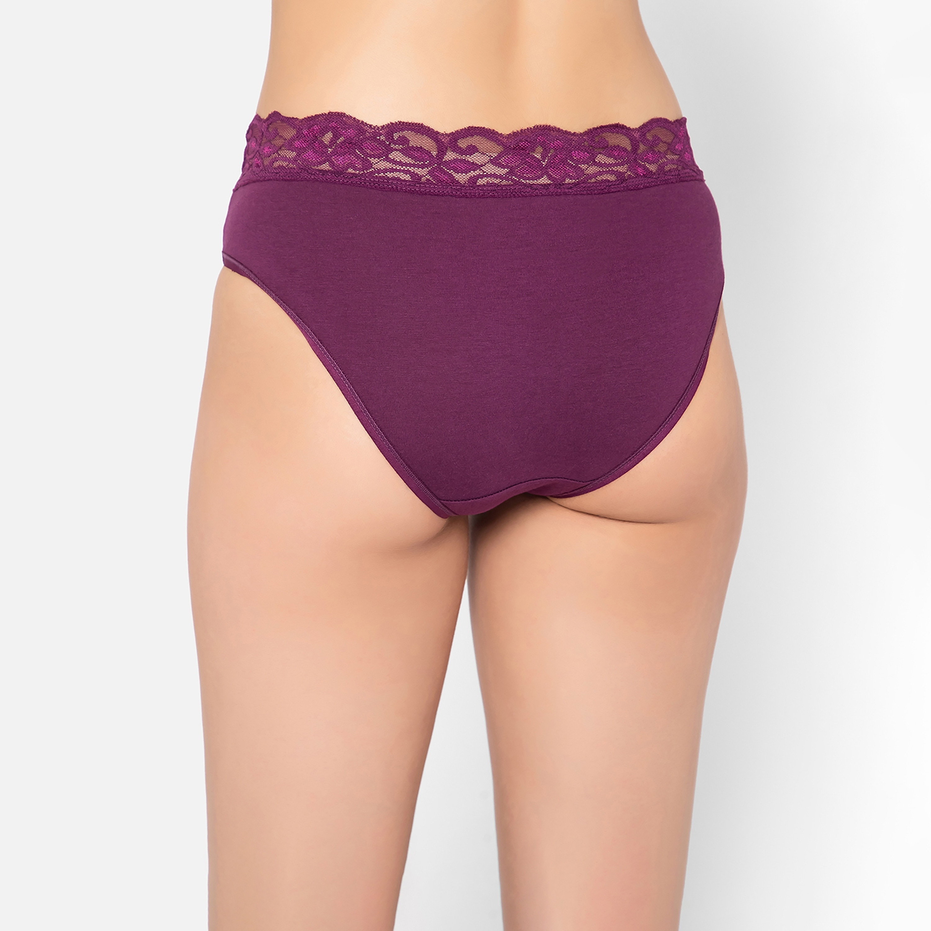 Clovia Mid Waist Women's Hipster Panty with Lace Waist in Plum Colour - Cotton-women-clothing-lingerie-panties-image-4