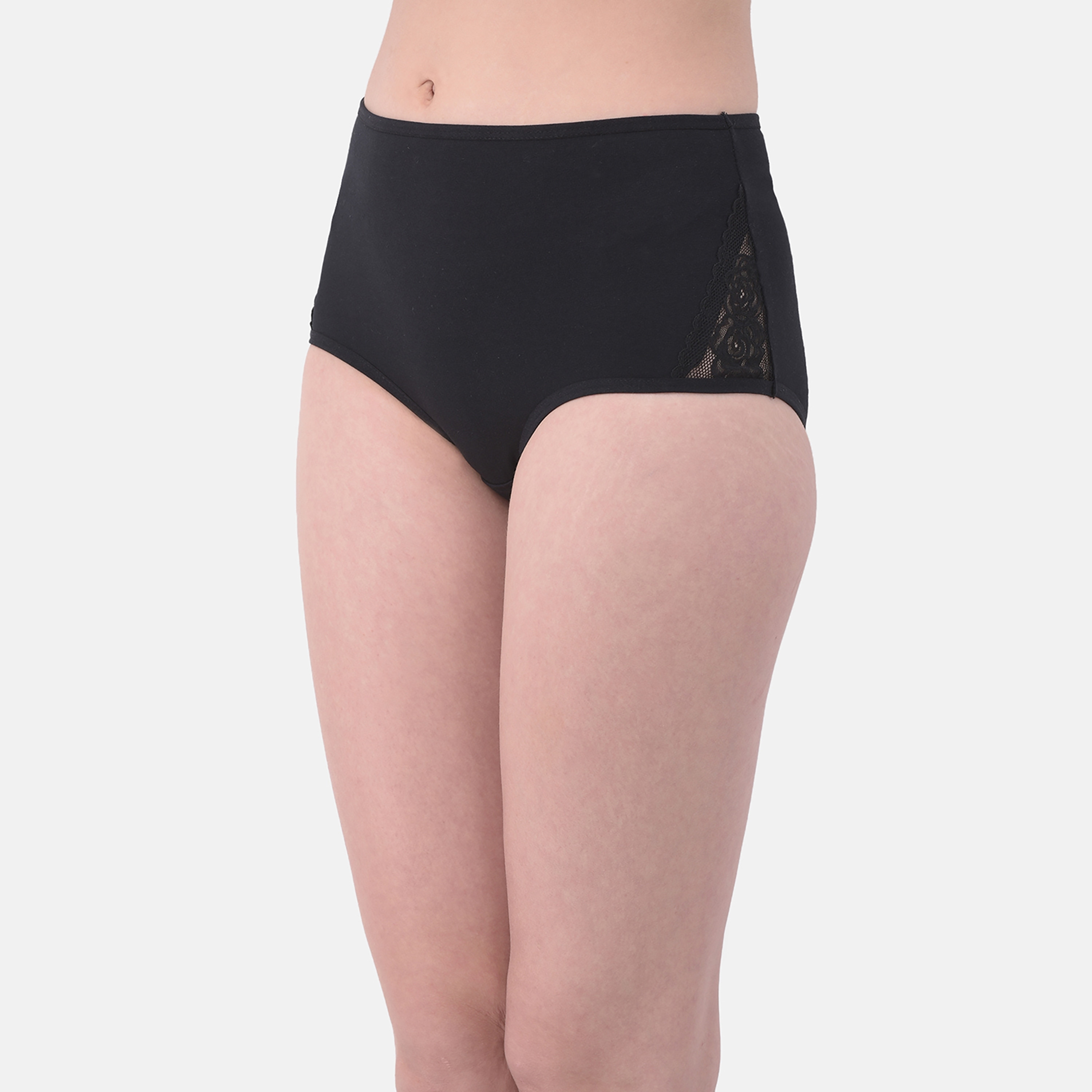 سروال داخلي هيبستر نسائي بخصر مرتفع مع أجزاء من الدانتيل من كلوفيا - قطن-women-clothing-lingerie-panties-image-2