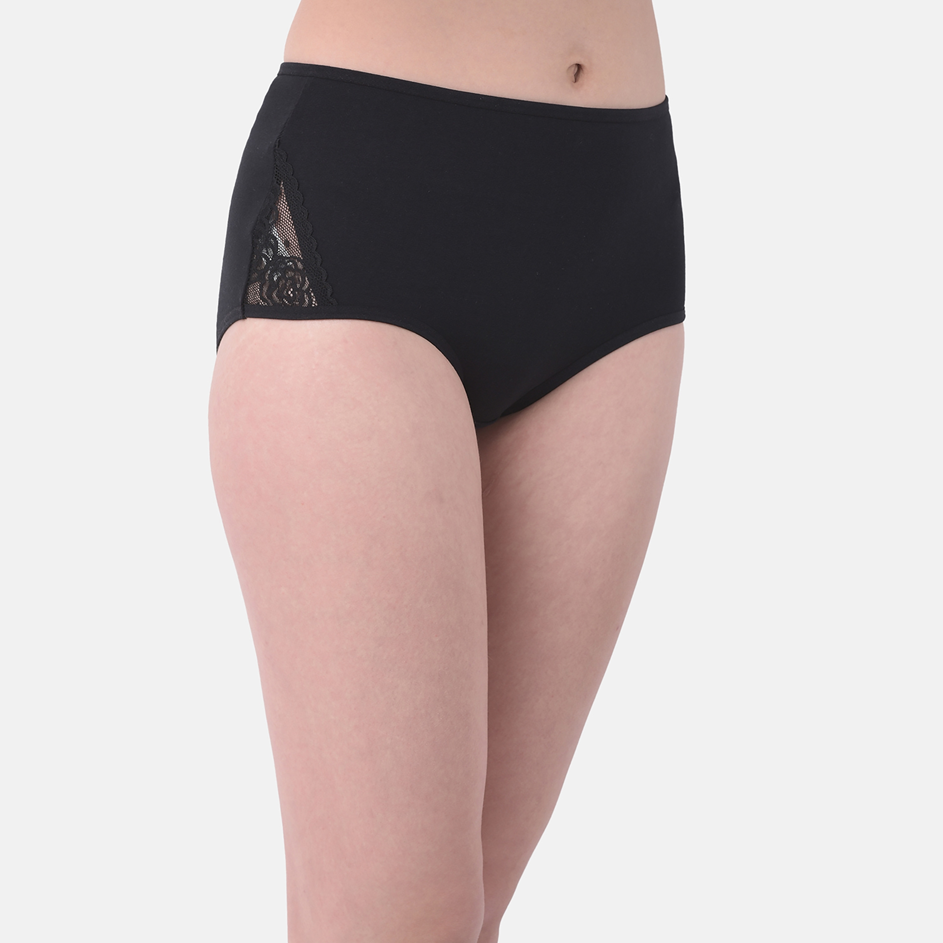 سروال داخلي هيبستر نسائي بخصر مرتفع مع أجزاء من الدانتيل من كلوفيا - قطن-women-clothing-lingerie-panties-image-3