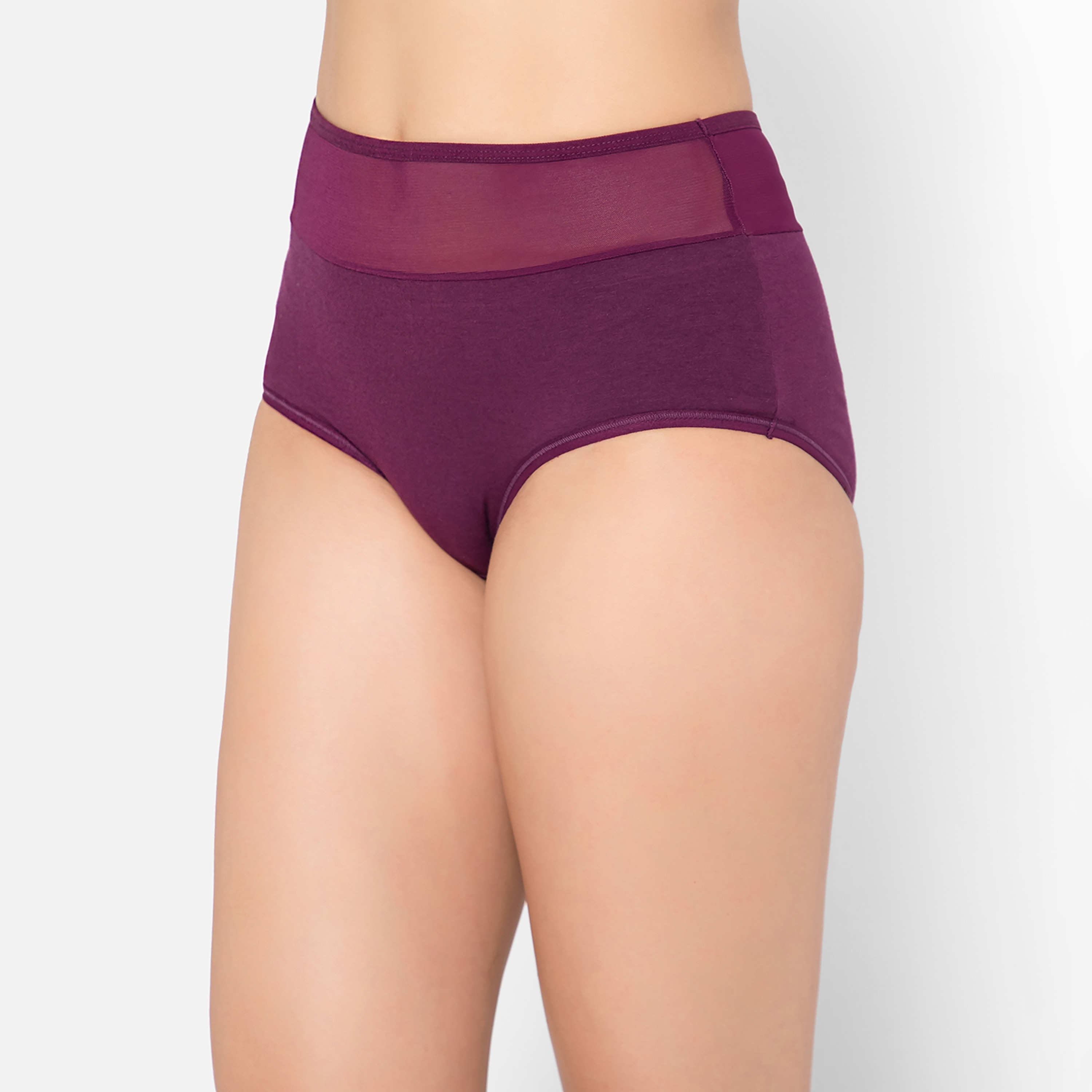 سروال داخلي هيبستر نسائي بخصر عالٍ بلون النبيذ مع أجزاء باورنت من كلوفيا - قطن-women-clothing-lingerie-panties-image-2