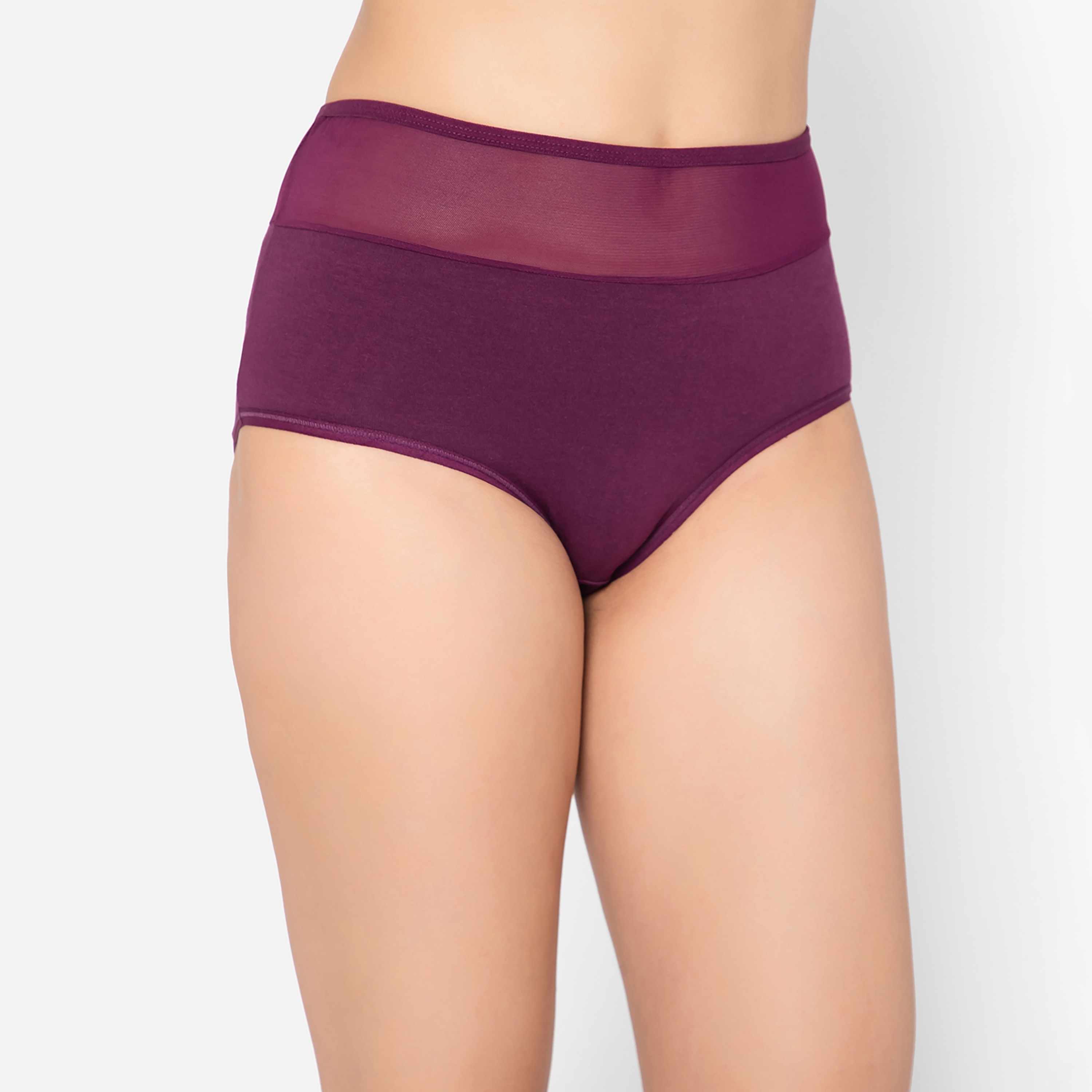 سروال داخلي هيبستر نسائي بخصر عالٍ بلون النبيذ مع أجزاء باورنت من كلوفيا - قطن-women-clothing-lingerie-panties-image-3