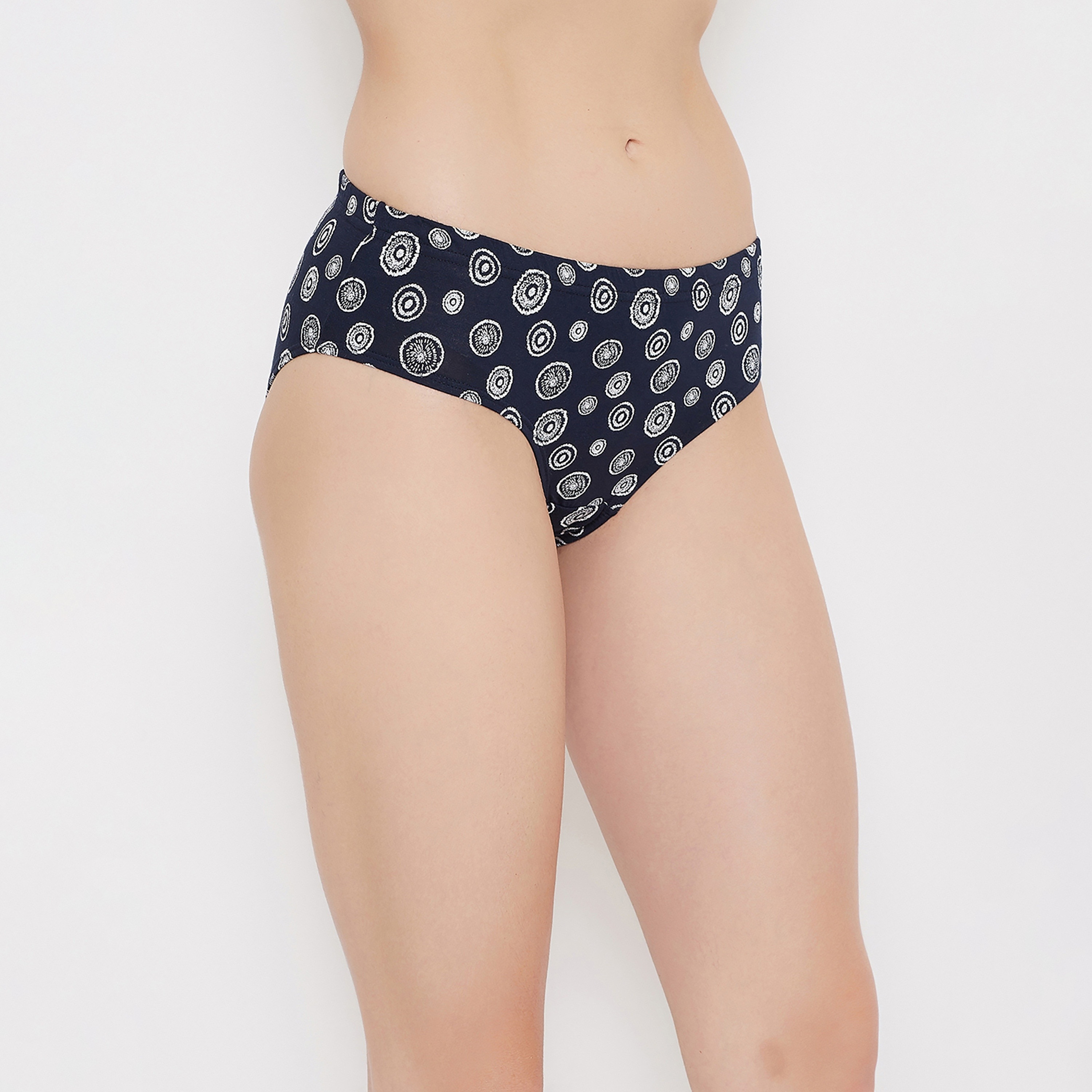 Clovia Mid Waist Printed Women's Hipster Panty in Navy with Inner Elastic - Cotton-women-clothing-lingerie-panties-image-3