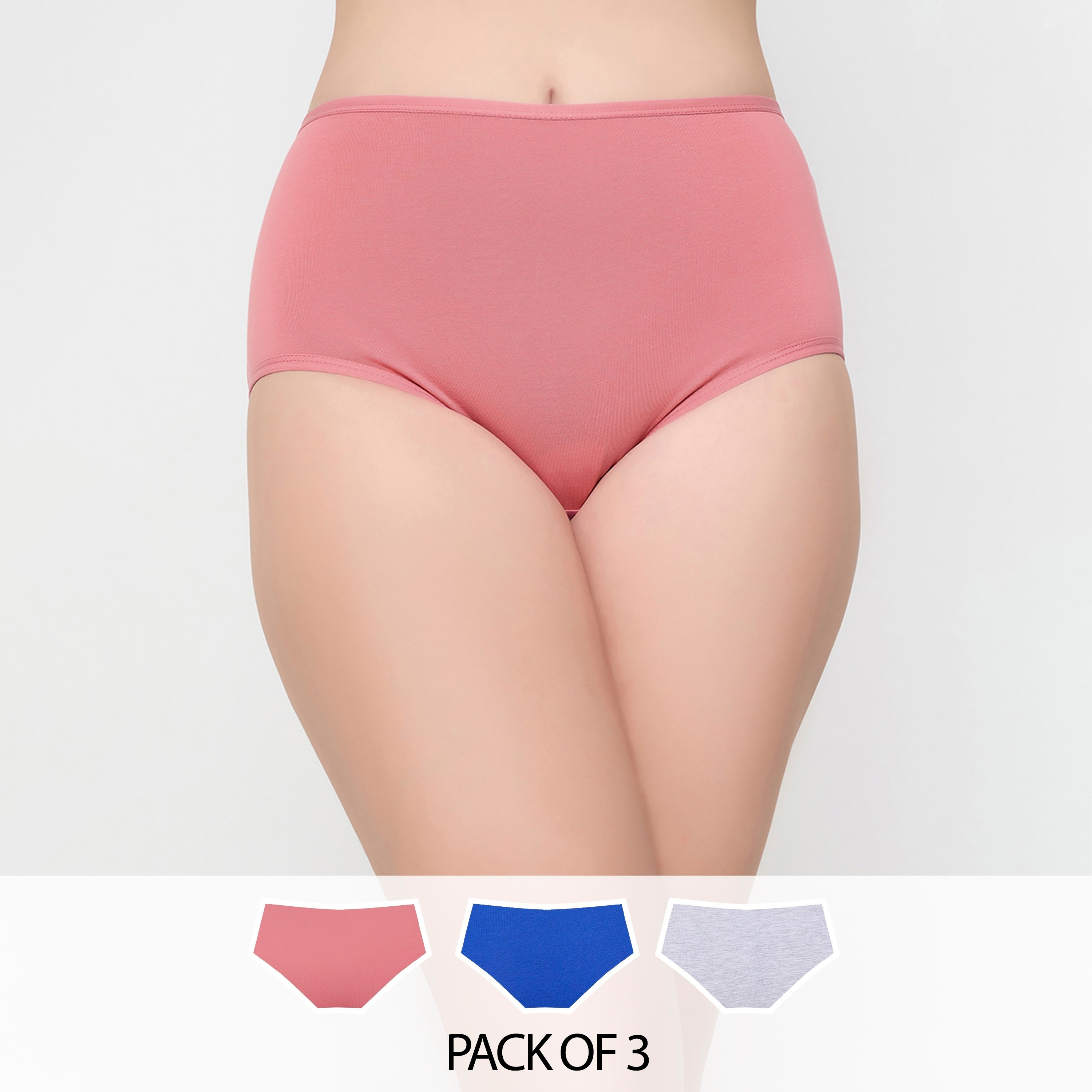مجموعة من 3 سراويل داخلية هيبستر نسائية عالية الخصر من كلوفيا - قطن-women-clothing-lingerie-panties-image-1