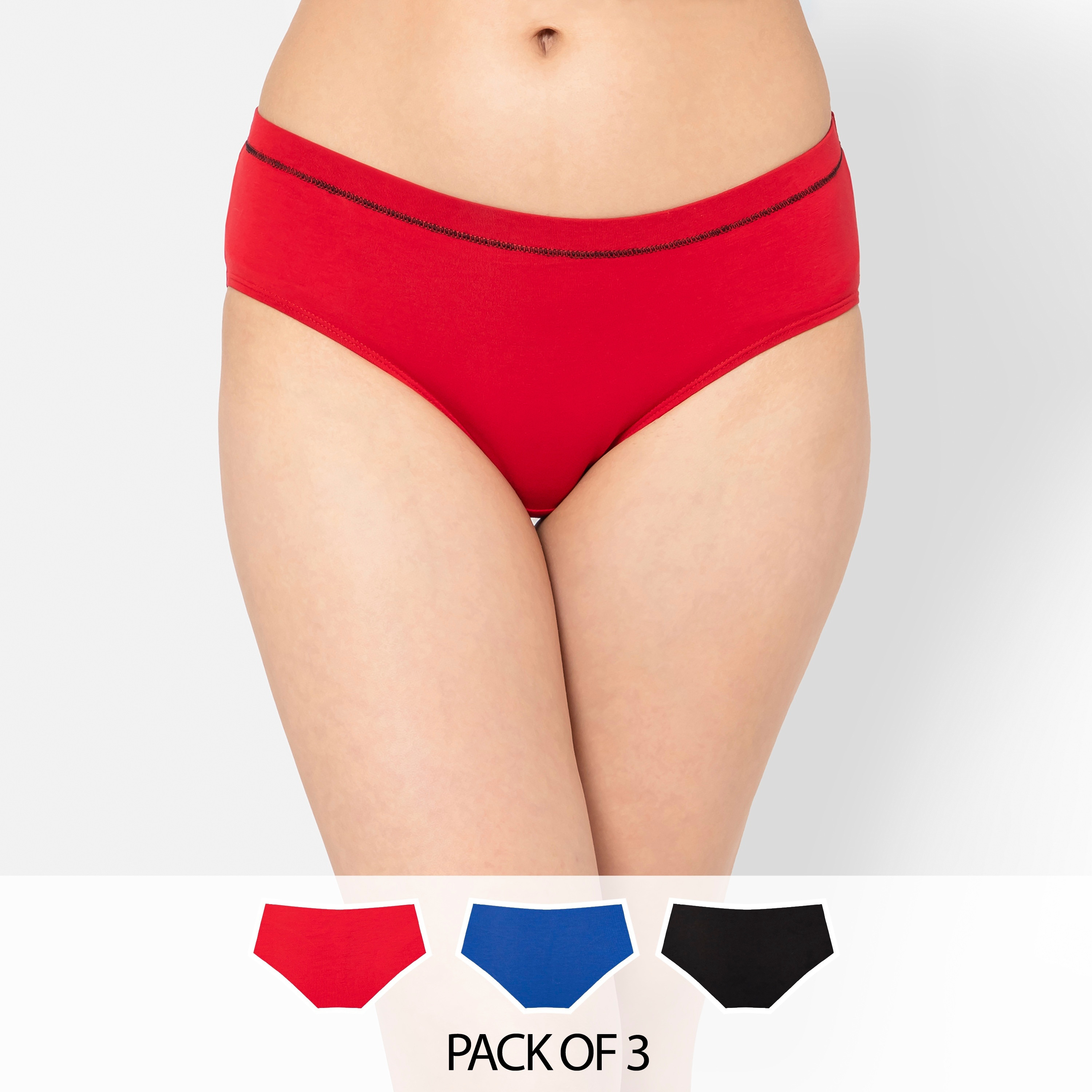 مجموعة من 3 سراويل داخلية هيبستر نسائية متوسطة الخصر مع مطاط داخلي من كلوفيا - قطن-women-clothing-lingerie-panties-image-1