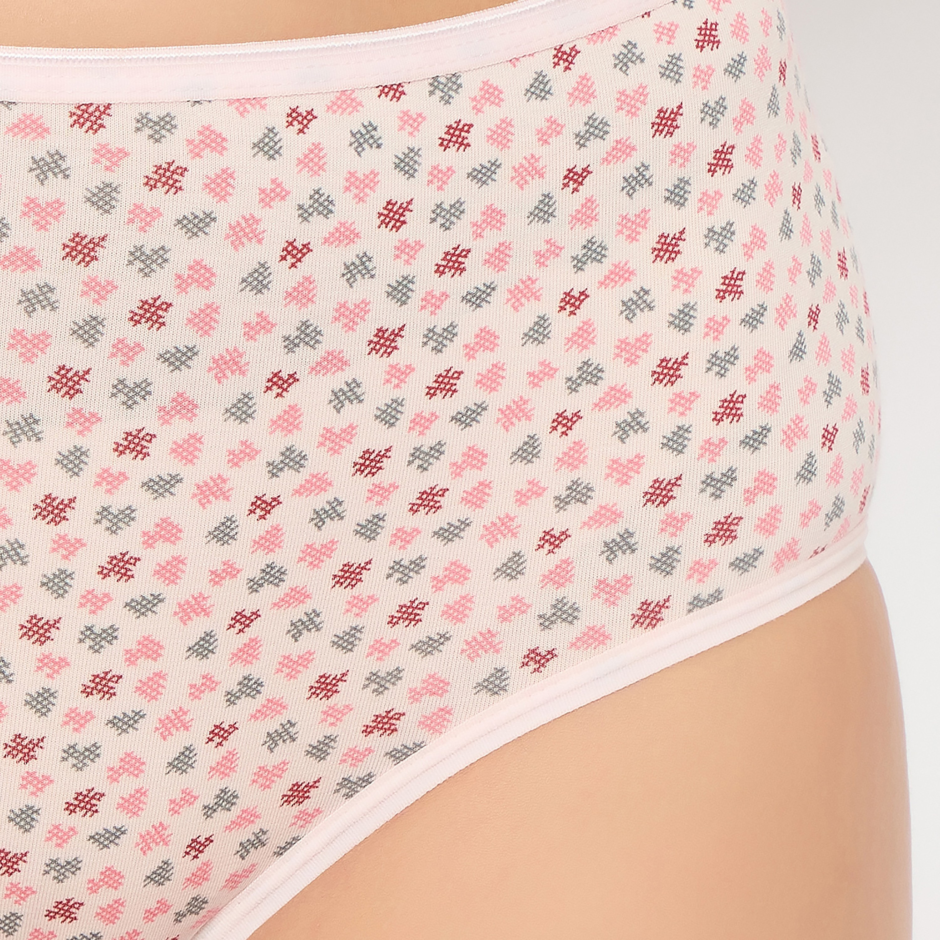 مجموعة من 3 سراويل داخلي هيبسترة نسائية مطبوعة بنقشة ديتسي بخصر عالٍ من كلوفيا - قطن-women-clothing-lingerie-panties-image-9