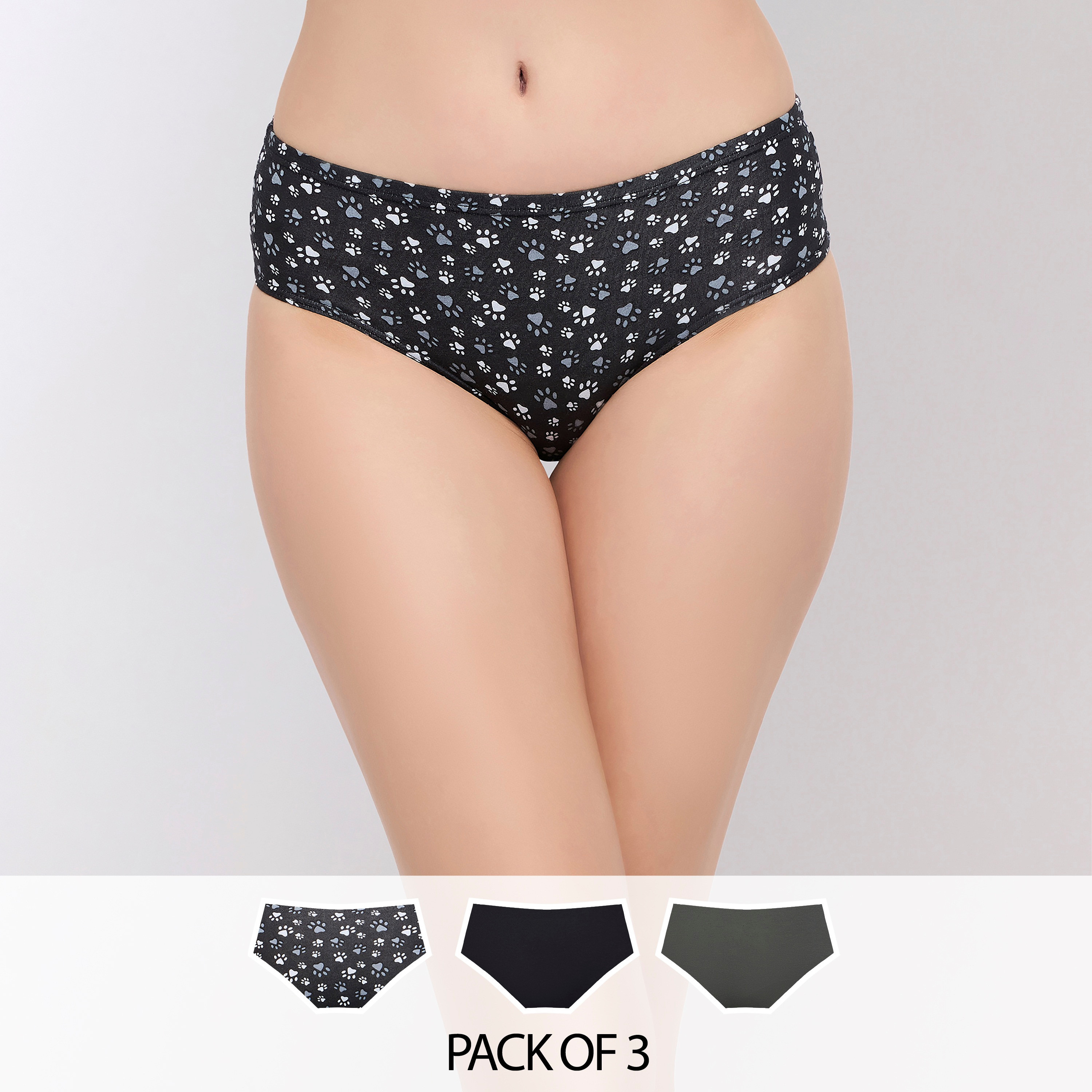مجموعة من 3 سراويل داخلية نسائية مرنة متوسطة الخصر من كلوفيا - قطن-women-clothing-lingerie-panties-image-1