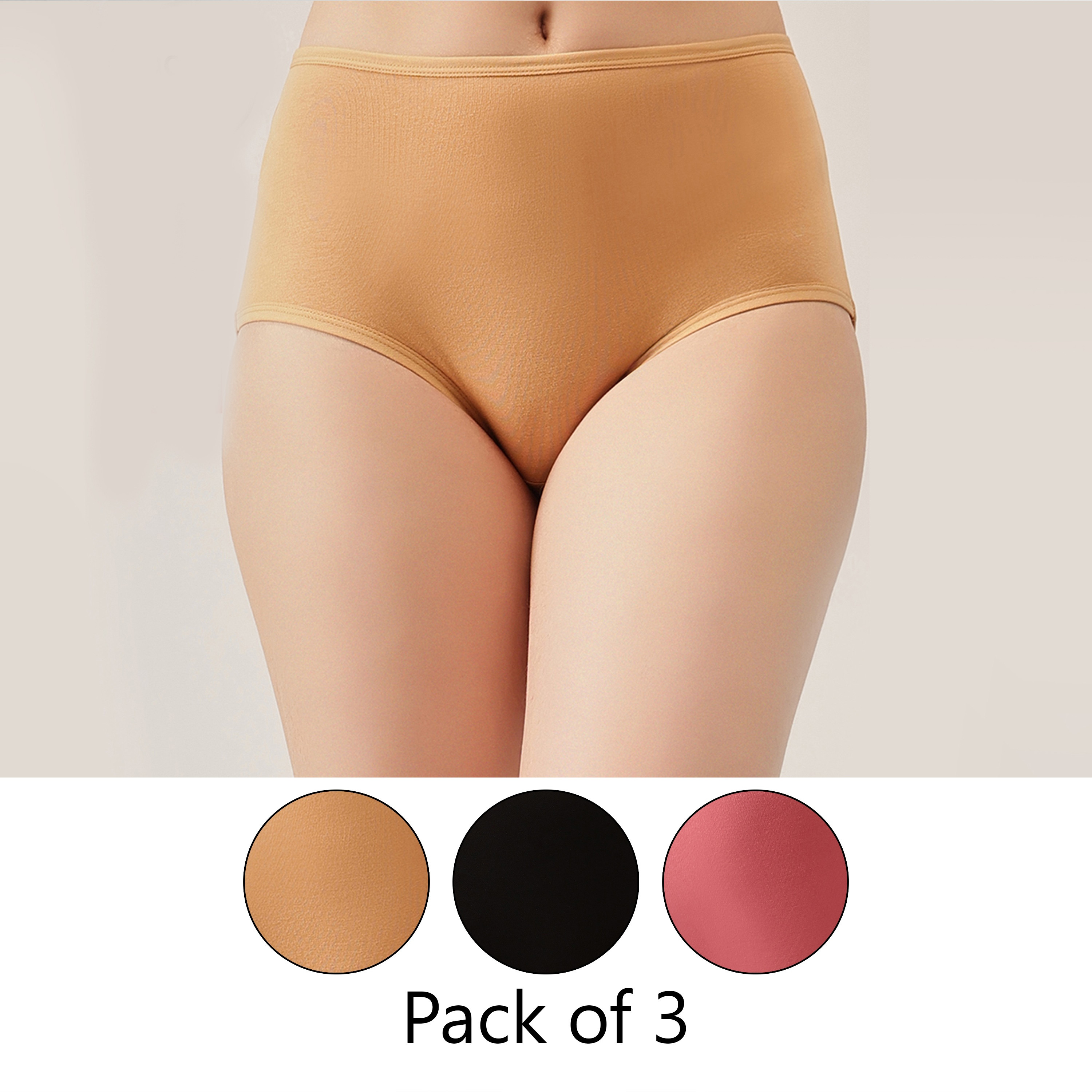 مجموعة من 3 سراويل داخلية هيبستر نسائية عالية الخصر من كلوفيا - قطن-women-clothing-lingerie-panties-image-1