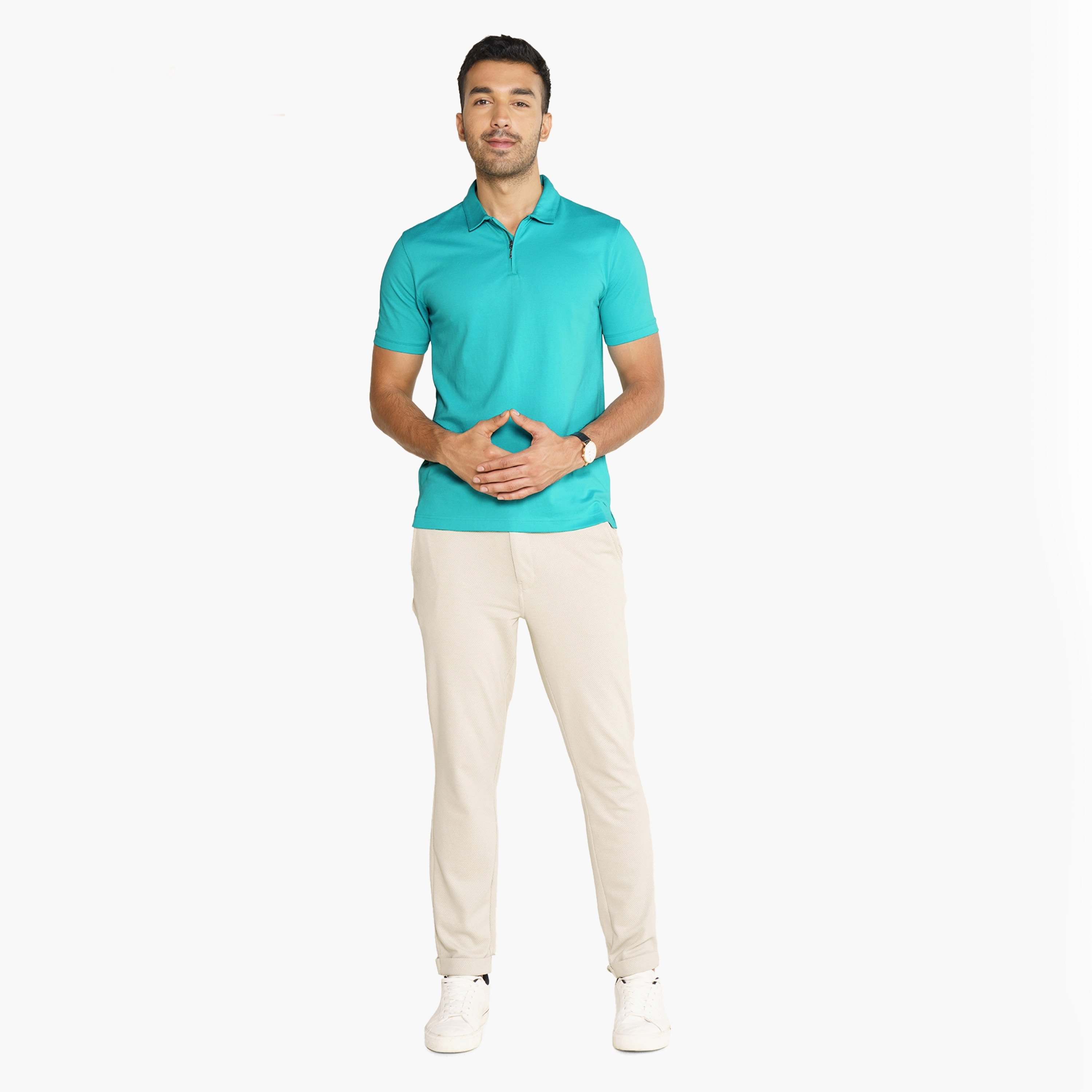 Damensch Plain Collared Short Sleeves Half Zip-Up Polo T-Shirt-men-clothing-tshirtsandpolos-polos-image-2