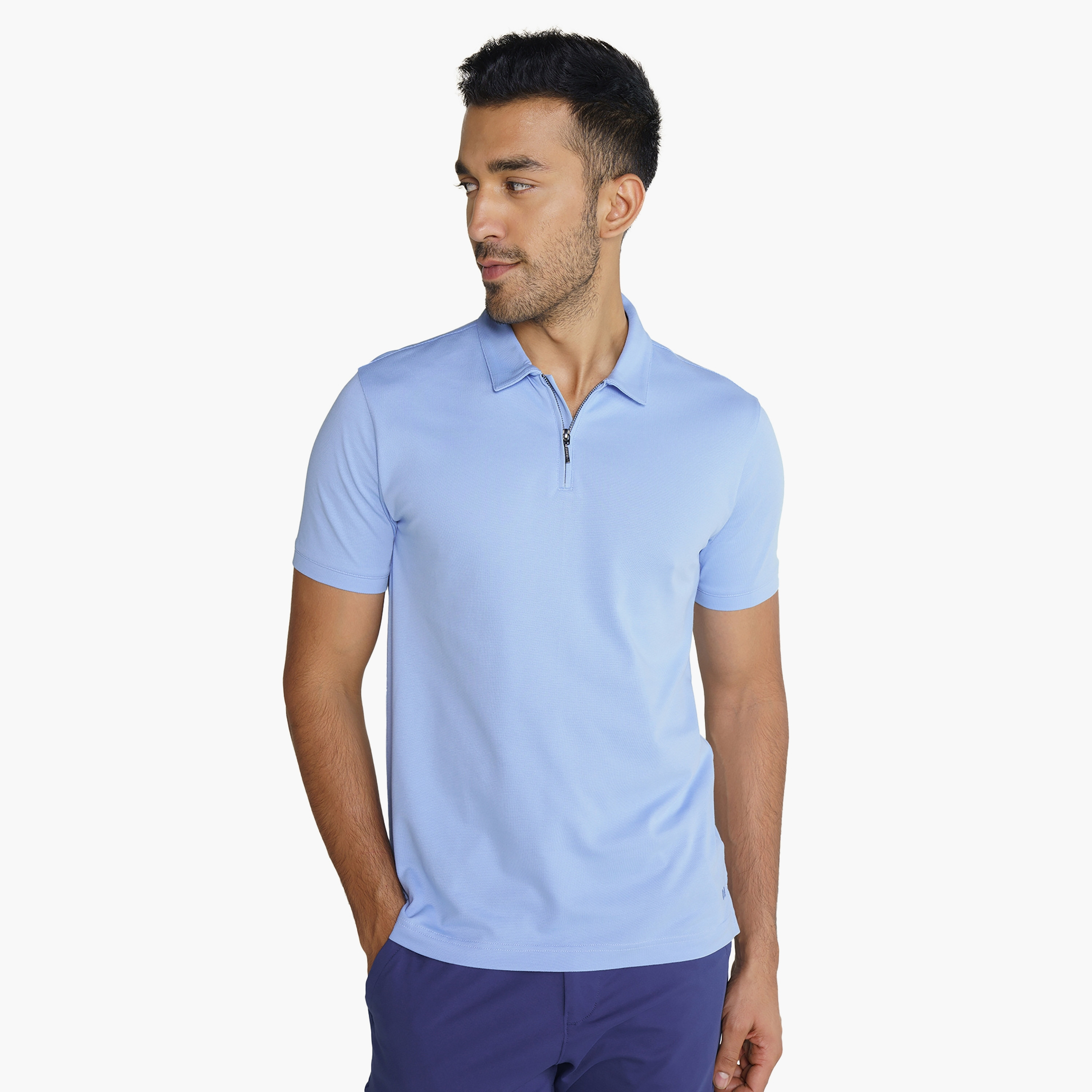 تي شيرت بولو من دامنش بياقة عادية وأكمام قصيرة بنصف سحاب-men-clothing-tshirtsandpolos-polos-image-5
