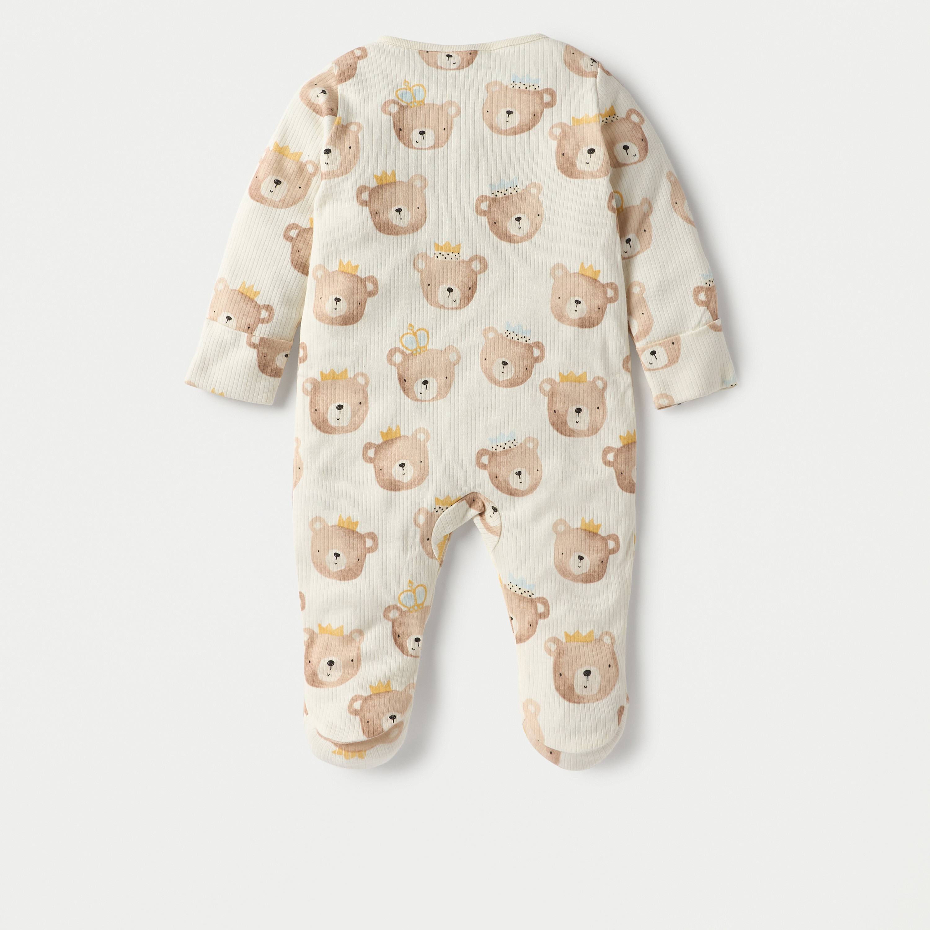 Juniors Bear Print Closed Feet Sleepsuit with Long Sleeves and Button Closure-baby-boys-clothing-nightwear-sleepsuits-image-2