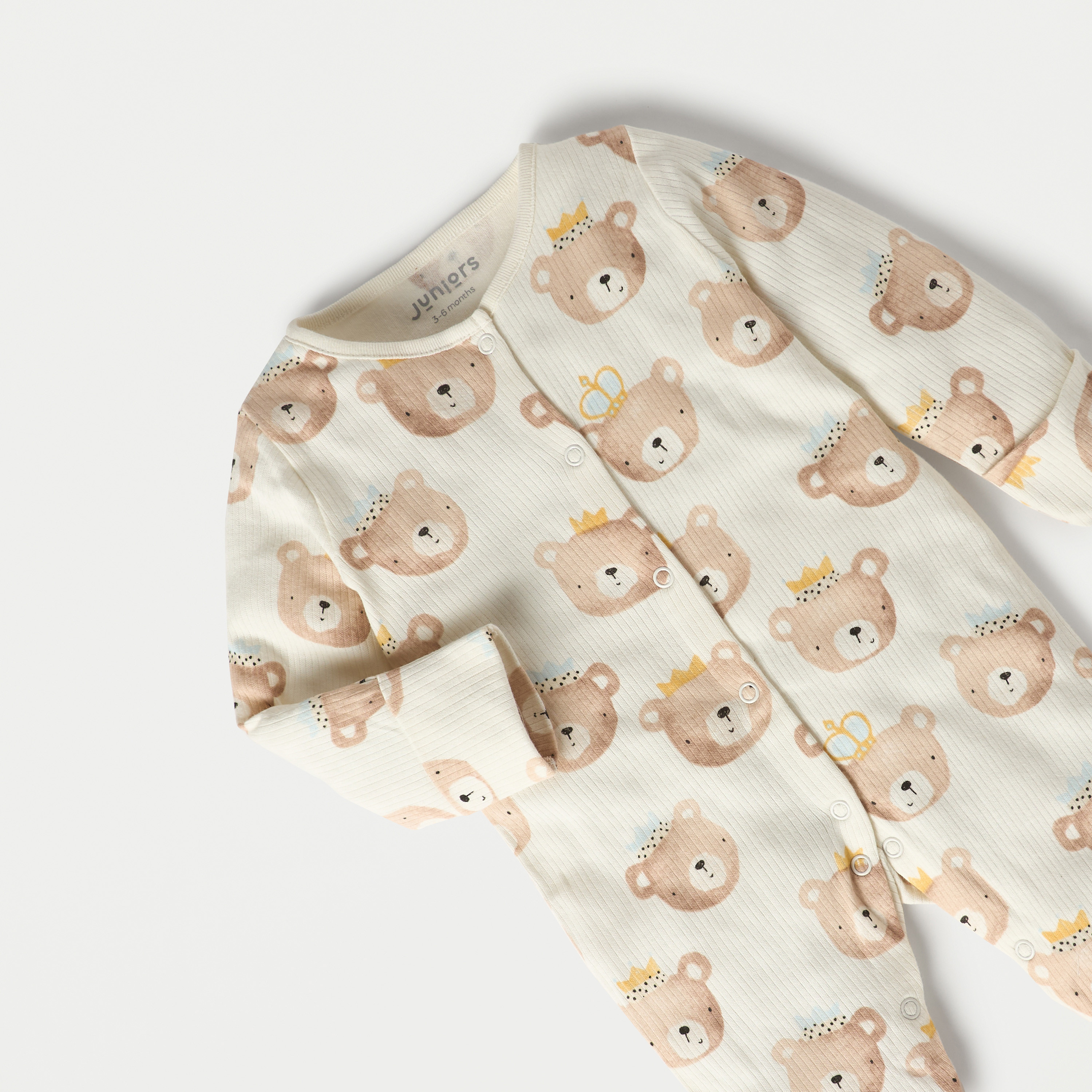 Juniors Bear Print Closed Feet Sleepsuit with Long Sleeves and Button Closure-baby-boys-clothing-nightwear-sleepsuits-image-3