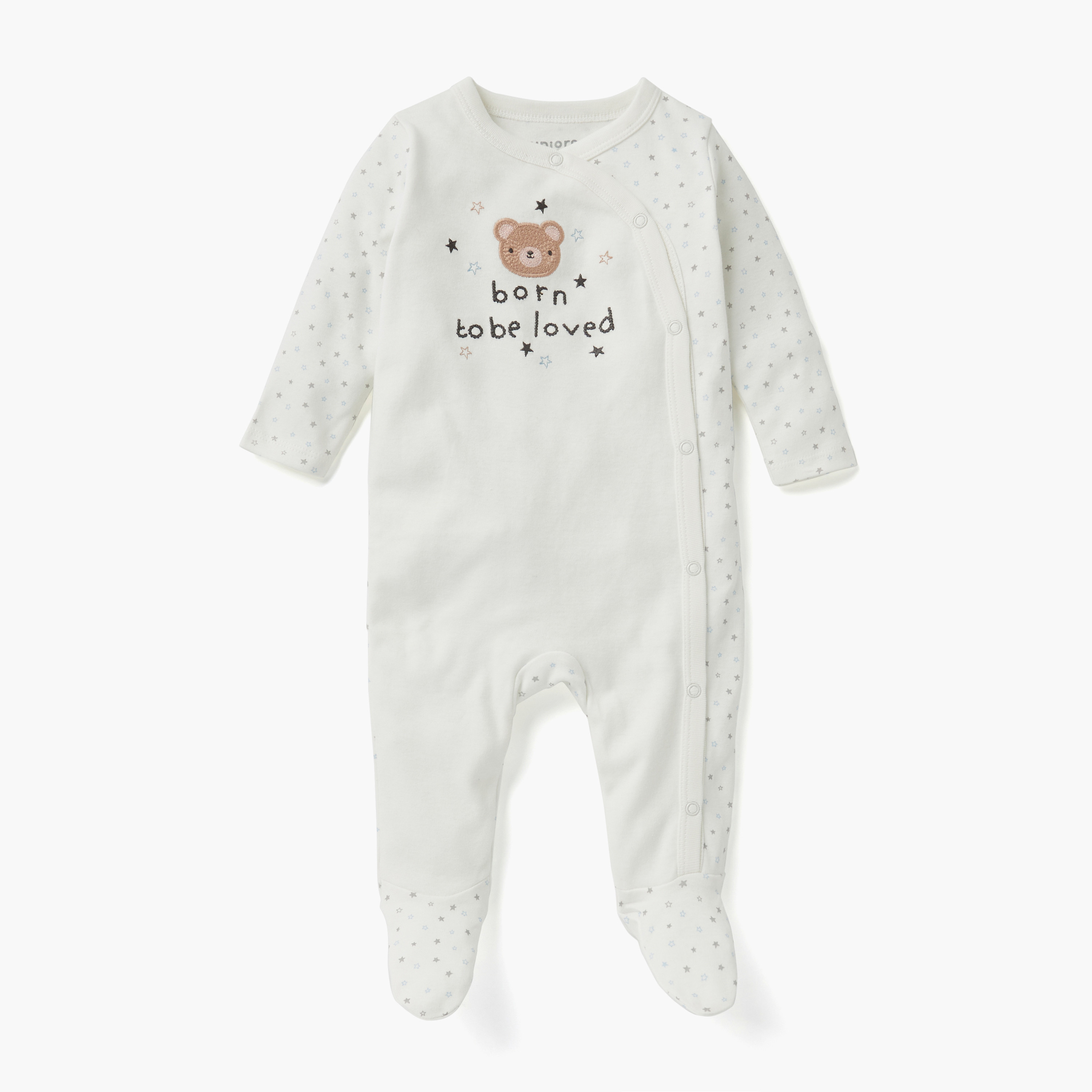Juniors Embroidered Closed Feet Sleepsuit with Zip Closure-baby-boys-clothing-nightwear-sleepsuits-image-1
