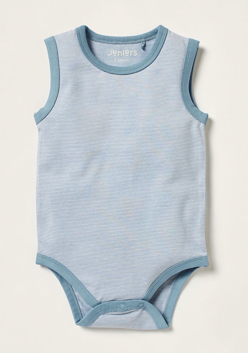 Juniors Striped Sleeveless Bodysuit with Snap Button Closure-Bodysuits-image-0