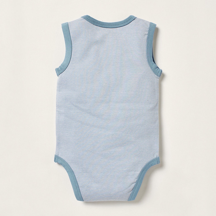Juniors Striped Sleeveless Bodysuit with Snap Button Closure
