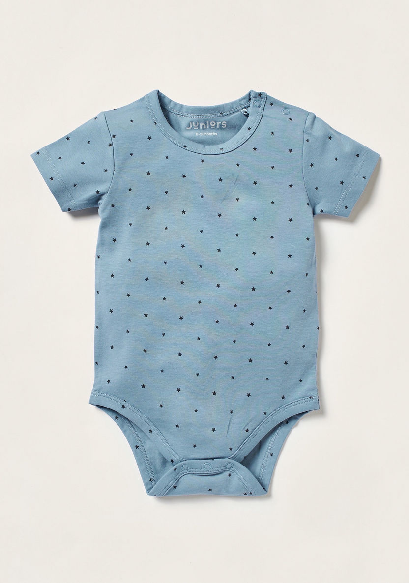 Juniors Star Print Bodysuit with Round Neck and Snap Button Closure-Bodysuits-image-0