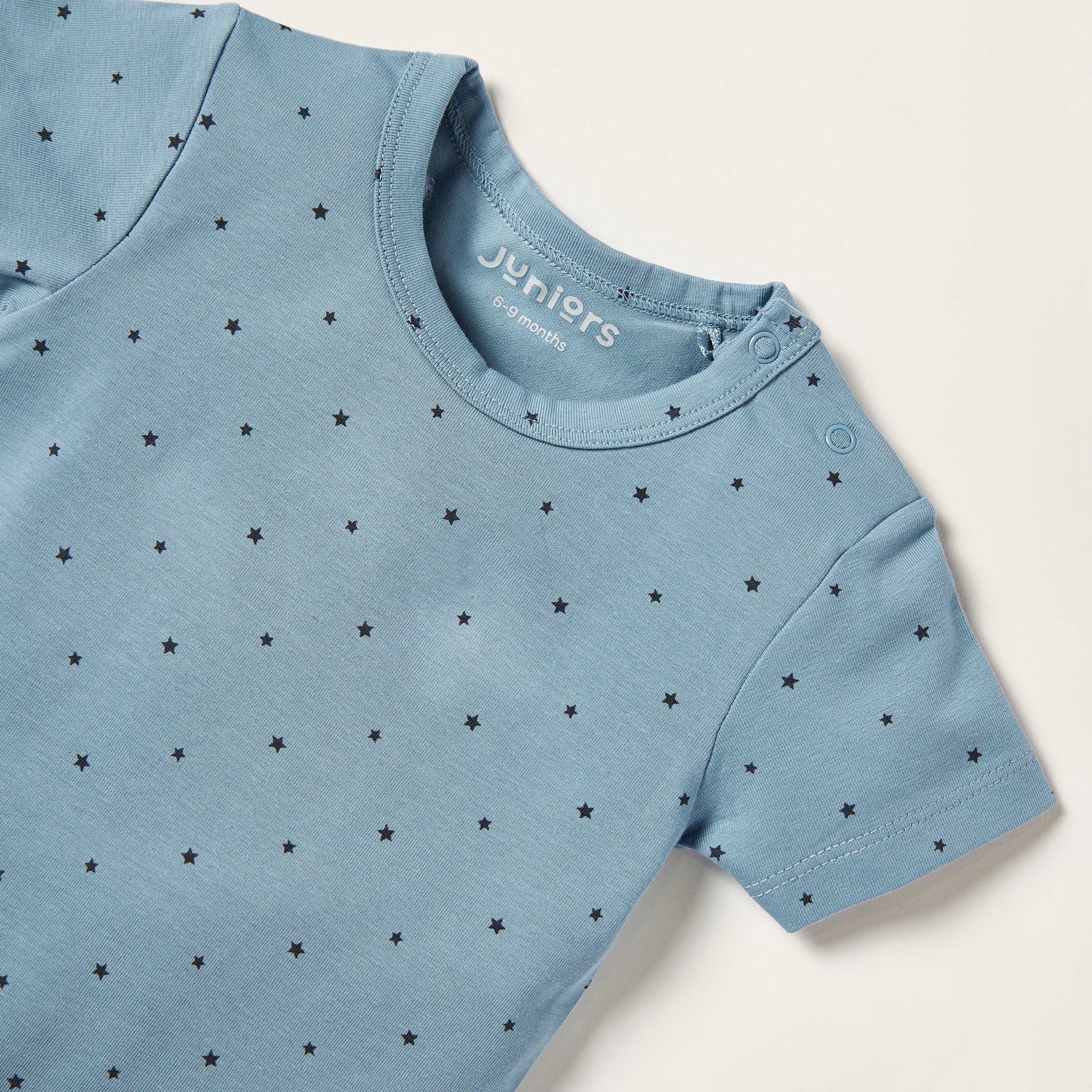 Juniors Star Print Bodysuit with Round Neck and Snap Button Closure-baby-boys-clothing-bodysuits-image-2