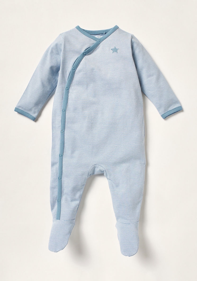 Juniors Striped Closed Feet Sleepsuit with Long Sleeves and Button Closure-Sleepsuits-image-0